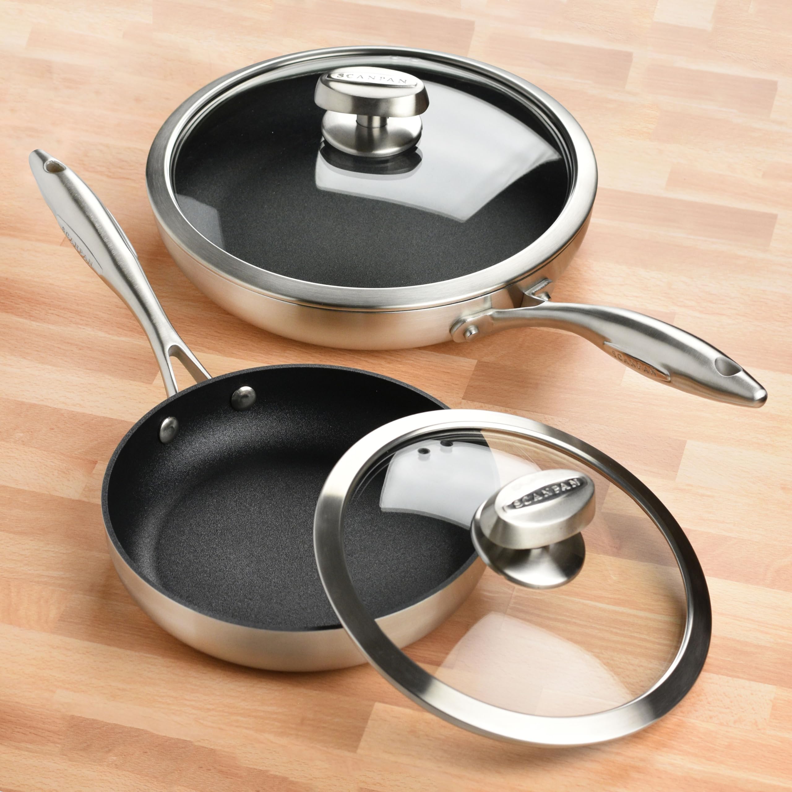 Scanpan CX+ Nonstick Fry Pan Set with Lids - 8 & 10.25 Inch Skillets with Stratanium Plus Coating - 5-Ply Stainless Steel Cookware for Sauteing, Frying & Everyday Cooking