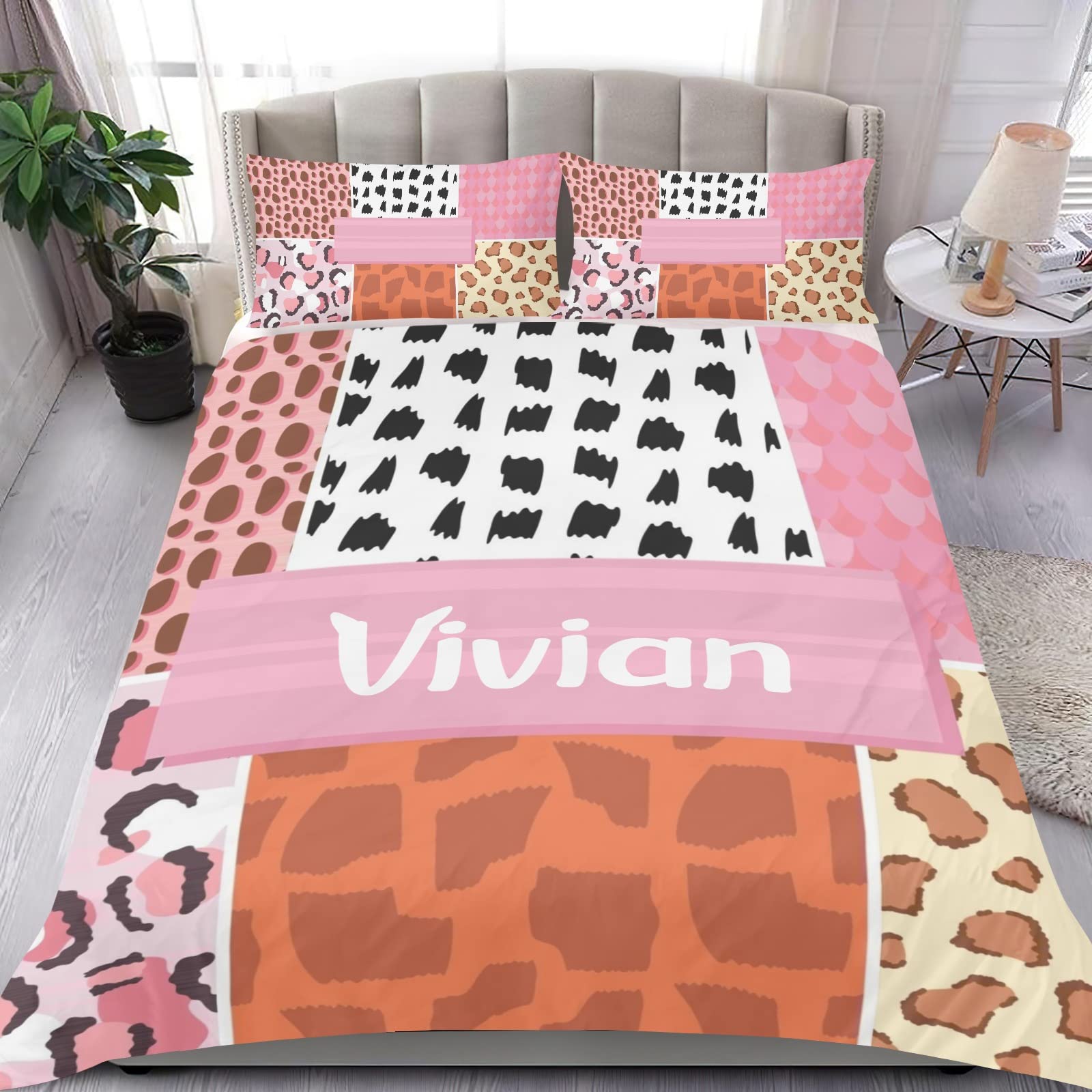 Personalized Animal Print Duvet Cover Set with Name - 3 Piece Sherpa Fleece Bedding for Twin Size, Perfect Gift for Boys & Girls | Cozy Winter Bedroom Decor for Kids Room
