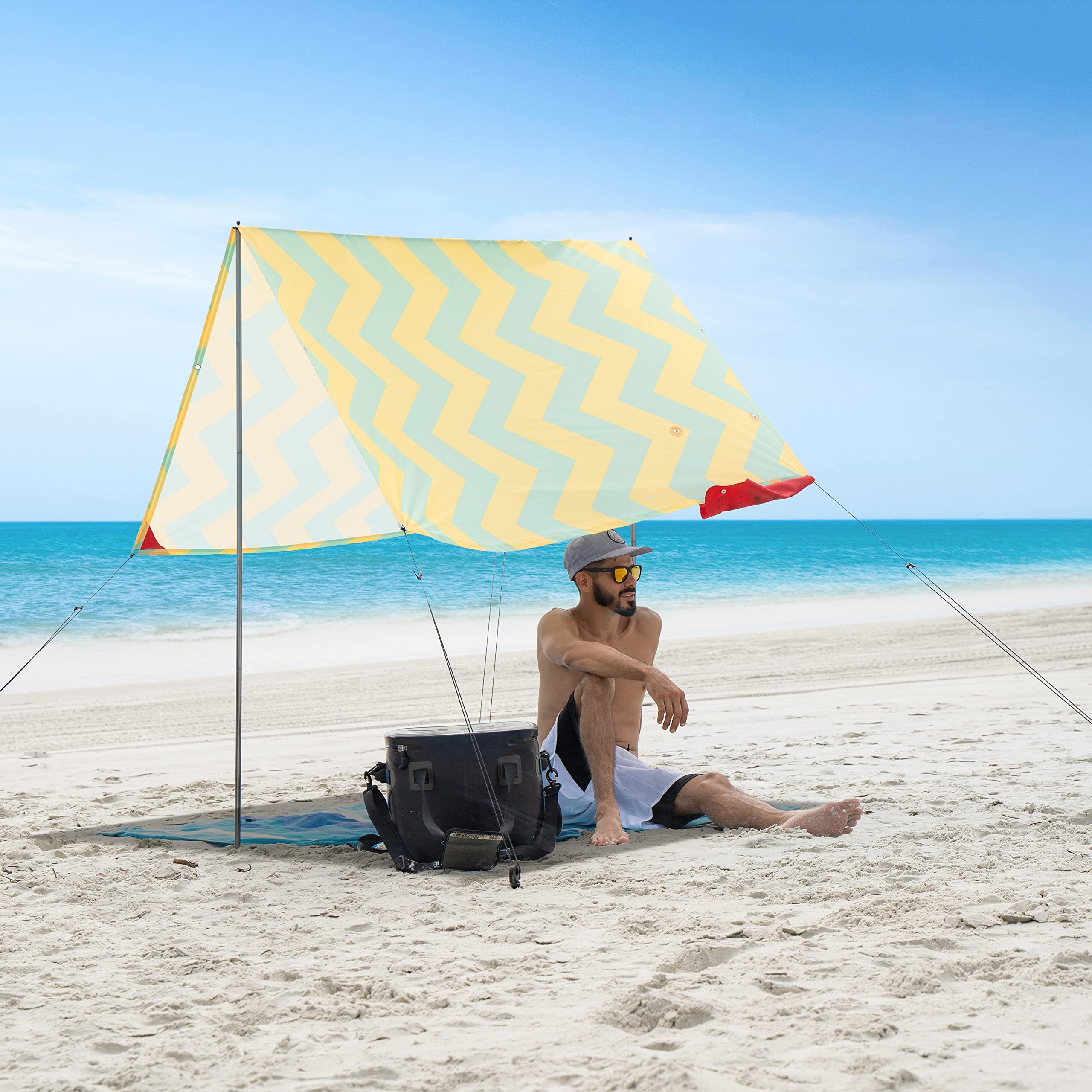 Red Suricata Beach Tent for 1-2 People - UPF50+ Sun Protection Canopy with 2 Aluminum Poles & Crossbar, 4 Durable Ground Anchors - Compact & Lightweight Portable Sun Shade for Beach, Camping, Picnics & Outdoor Adventures