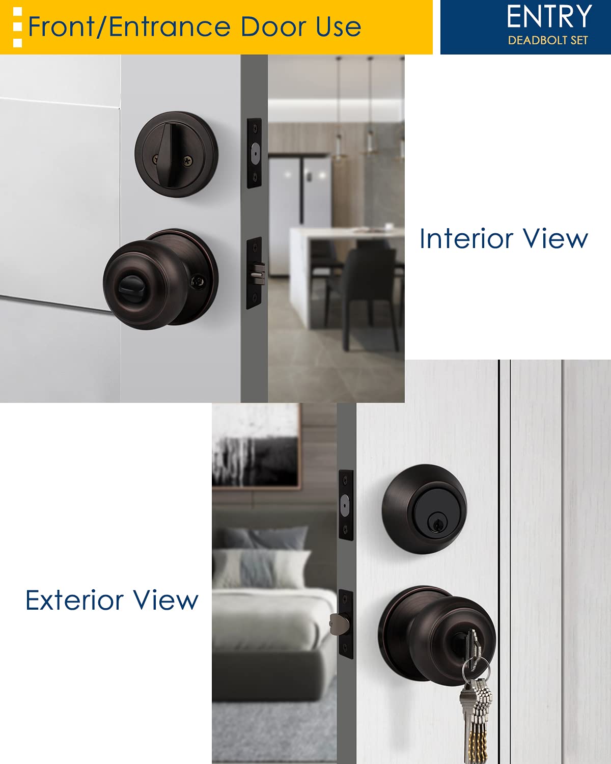 6-Pack Keyed Alike Oil Rubbed Bronze Entry Door Knob and Deadbolt Lock Set - Single Cylinder Exterior Security for Front Doors, Entrance & Office (Ideal for Home, Business & Rental Properties)