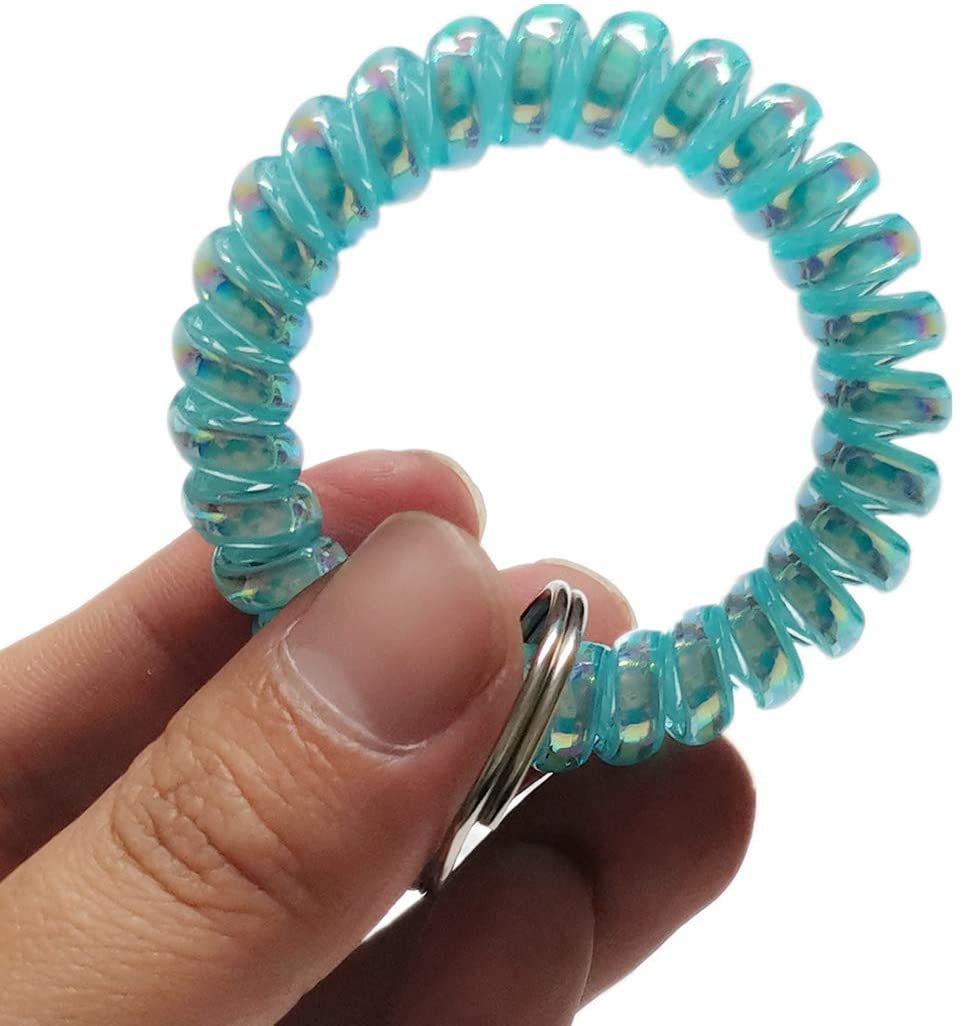 Iridescent Spiral Stretch Keychain Bracelet - Pack of 5 | Spring Coil Wristband for Keys, Rings & Small Items | Perfect for Home, Office & Travel Organization