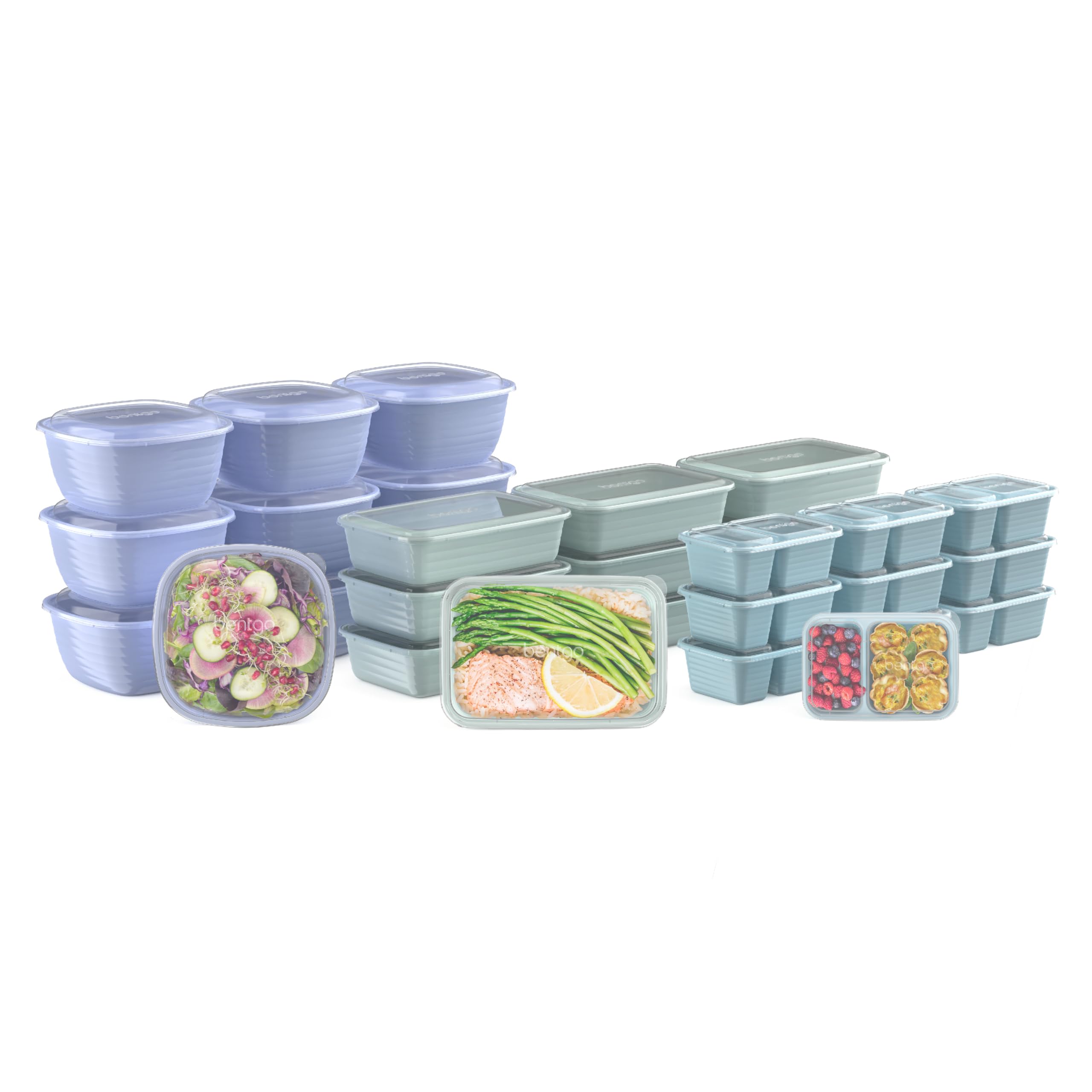 Bentgo Prep 60-Piece Meal Prep Kit - Reusable Food Storage Containers with 1-Compartment Trays, Prep Bowls & Snack Boxes for Healthy Eating - Microwave, Freezer & Dishwasher Safe (Floral Pastels) - Perfect for Meal Prepping, School Lunches & Office Snacks