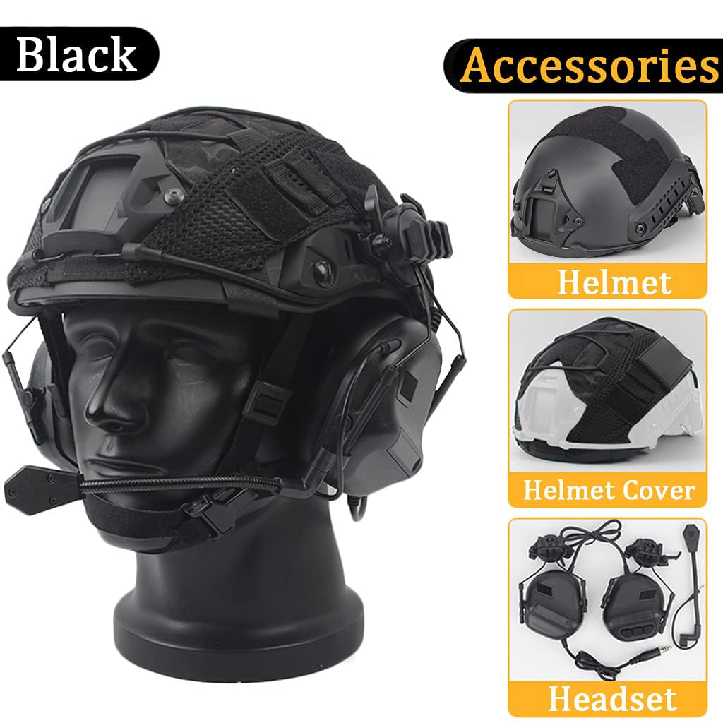 Tactical Airsoft Helmet Set - Adjustable Fast Helmet with Headset & Cover for Outdoor Paintball, Hunting, BB War Games & Cosplay | Perfect for Military Simulation, Airsoft Battles & Tactical Training