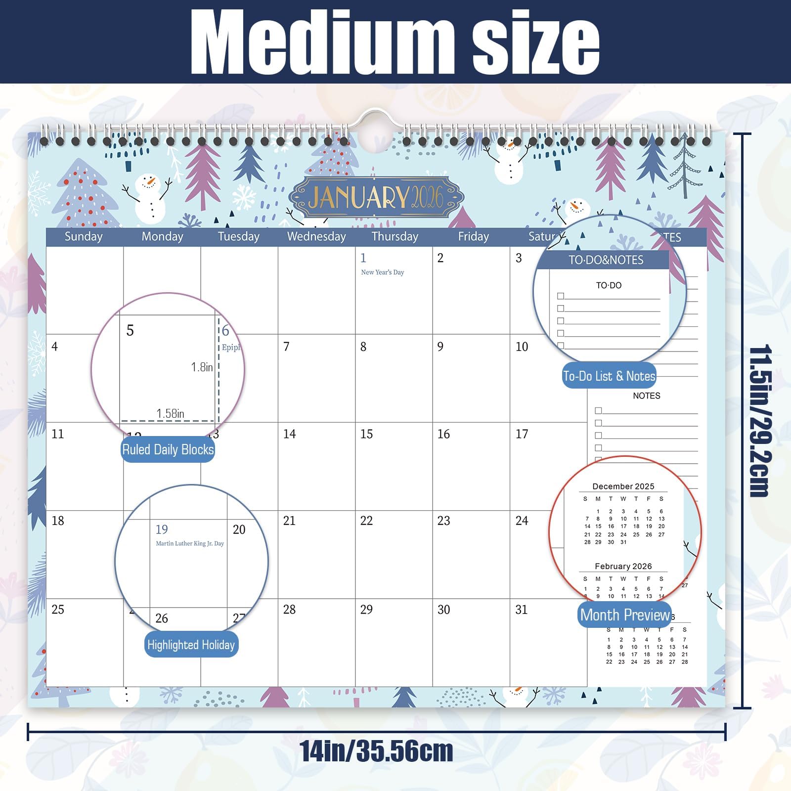 GuassLee 2025-2026 Wall Calendar - 19 Month Academic Planner from June 2025 to December 2026 with To-Do List & Notes Section - 14