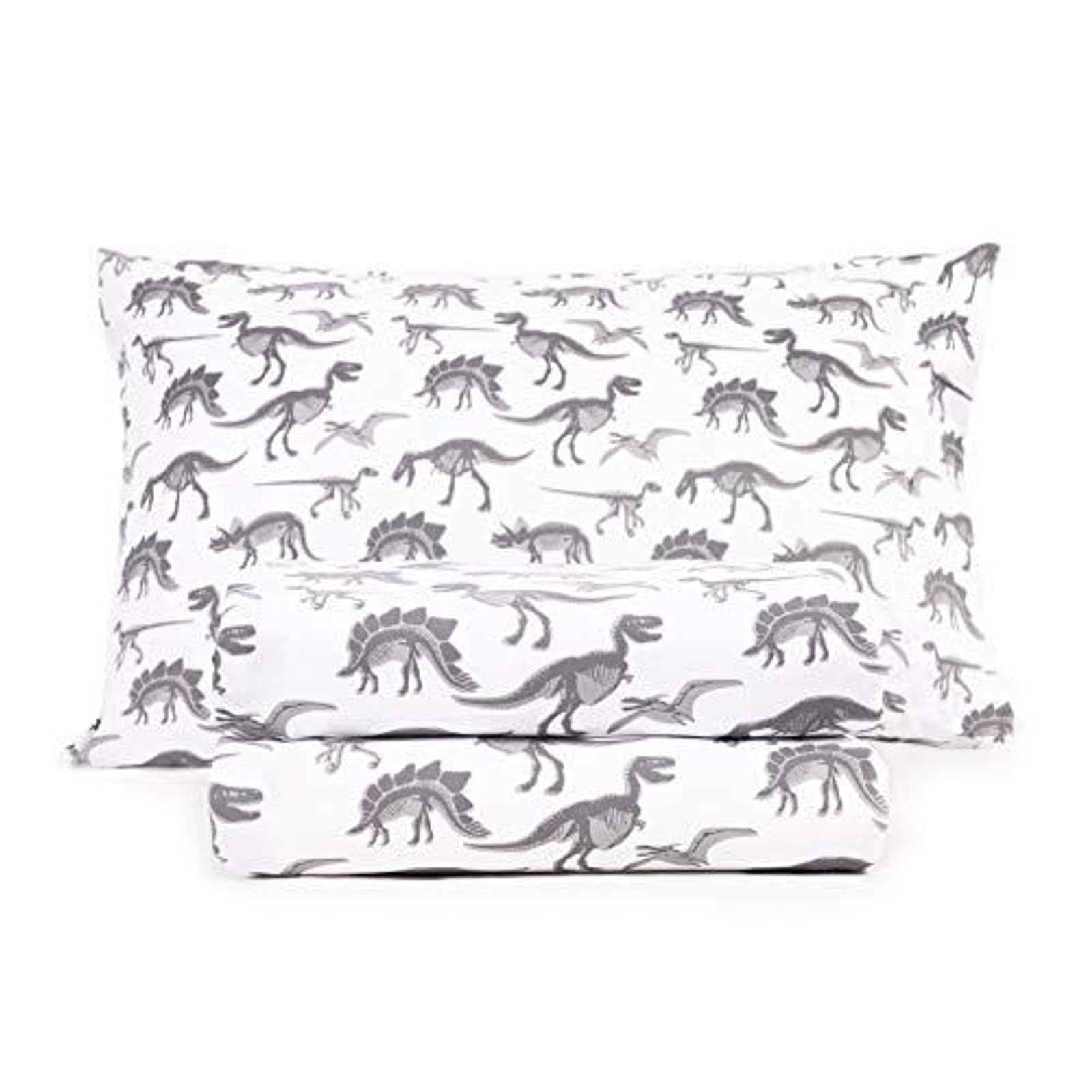 Dinosaur X-ray Bed Sheet Set for Kids - 4 Piece Soft Brushed Microfiber Polyester (1 Flat Sheet, 1 Fitted Sheet, 2 Pillowcases) - Durable & Comfortable Boys Bedding - Perfect for Kids' Rooms, Sleepovers & Dinosaur Themed Decor