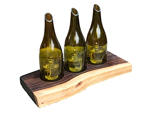 Mesquite Wood Plank Wine Bottle Holder - Rustic Centerpiece for Candles, Home Decor & Wedding Table Settings