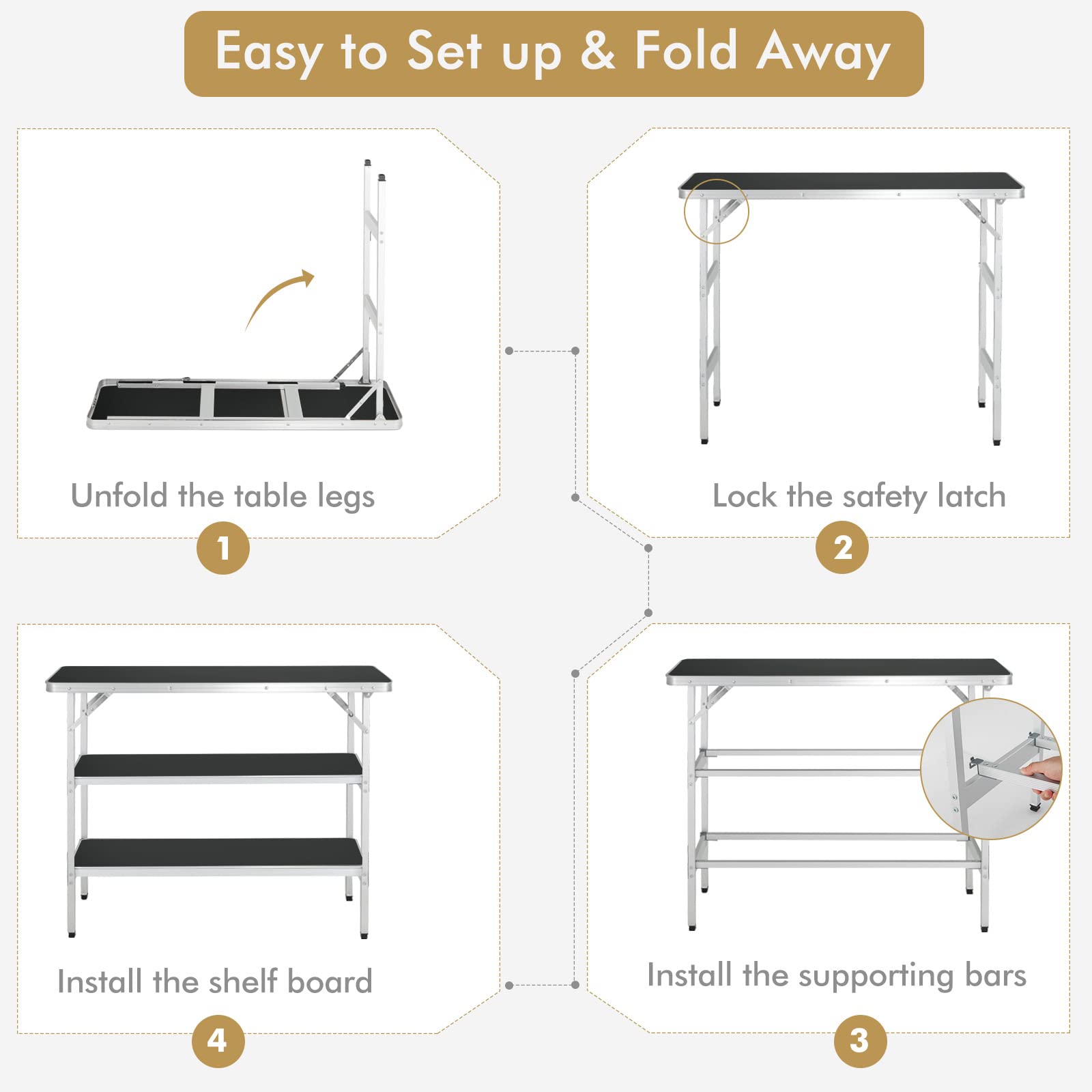 COSTWAY Folding Camping Table - Portable Aluminum Picnic Table with Carry Bag & 2 Shelves - Lightweight Outdoor Dining Table for BBQ, Party, Backyard, Beach, Tailgating & RV Camping (Black)
