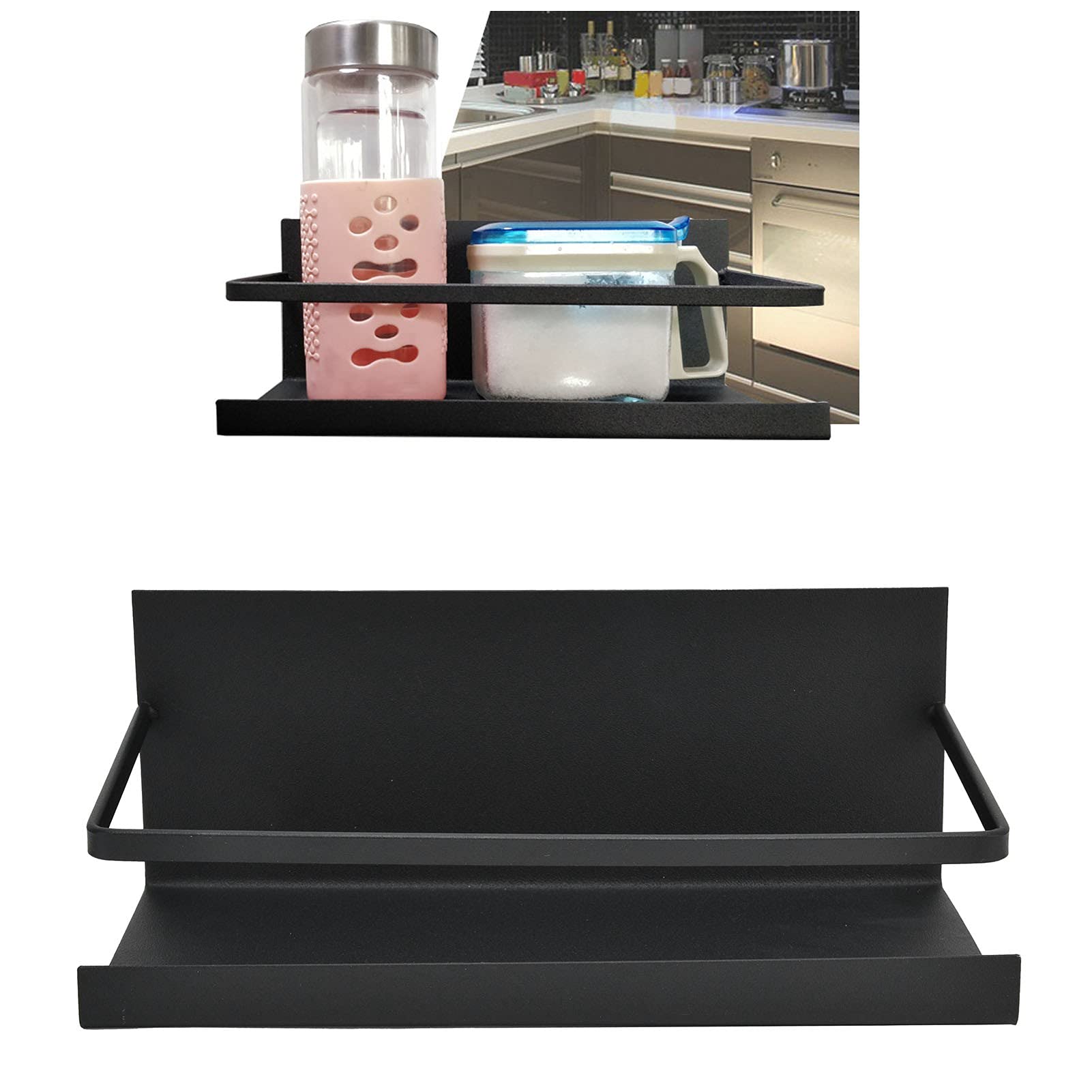 Magnetic Spice Rack Organizer - Black Storage Shelf for Kitchen, Bathroom & Office | Space-Saving Spice Holder for Seasonings, Cosmetics & Small Items | Perfect for Pantry, Countertop & Cabinet Organization