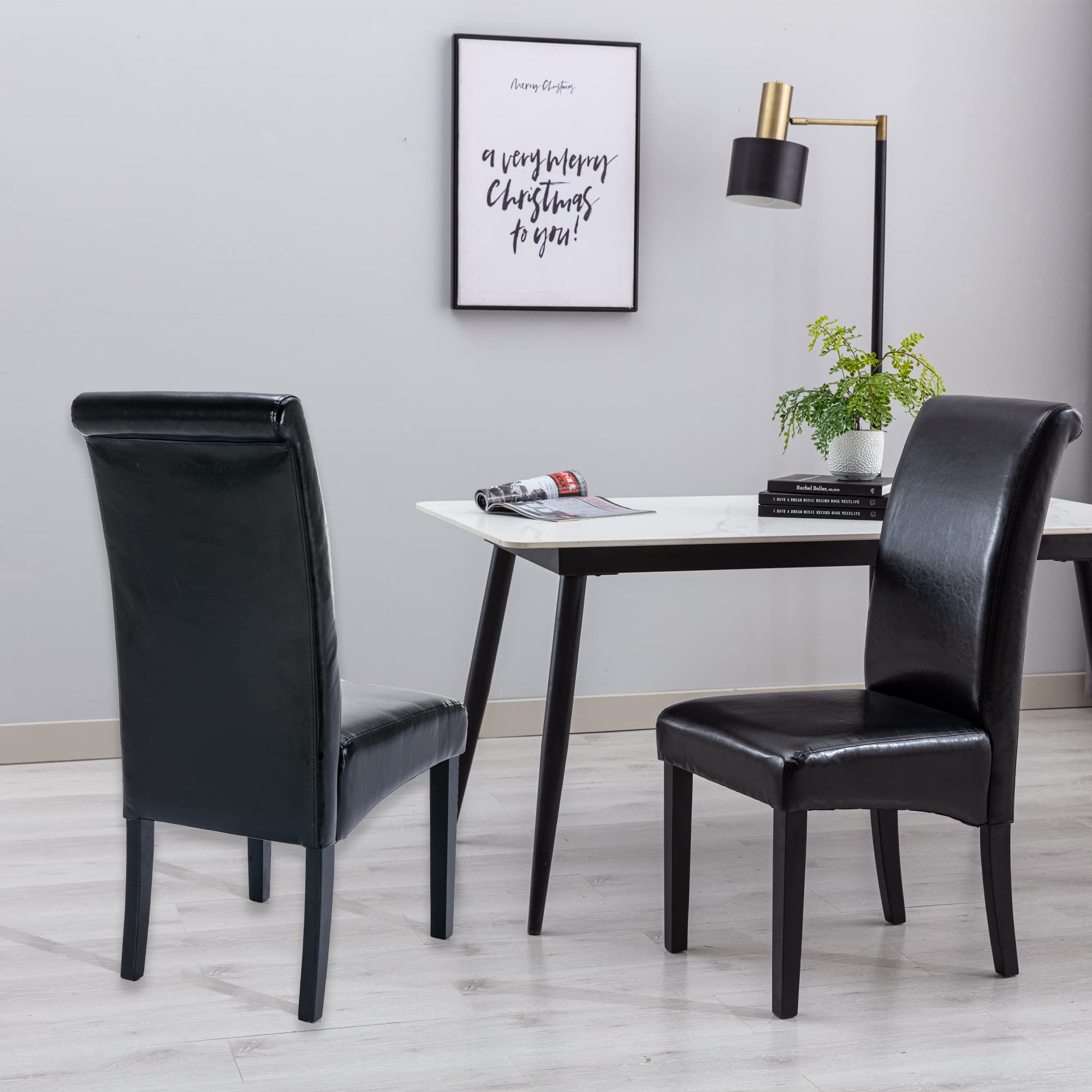 LUKYRA 2-Piece Upholstered Accent Dining Chairs Set - Black PU Leather Kitchen Chairs for Dining Room, Living Room & Office - Comfortable Modern Seating for Home Decor