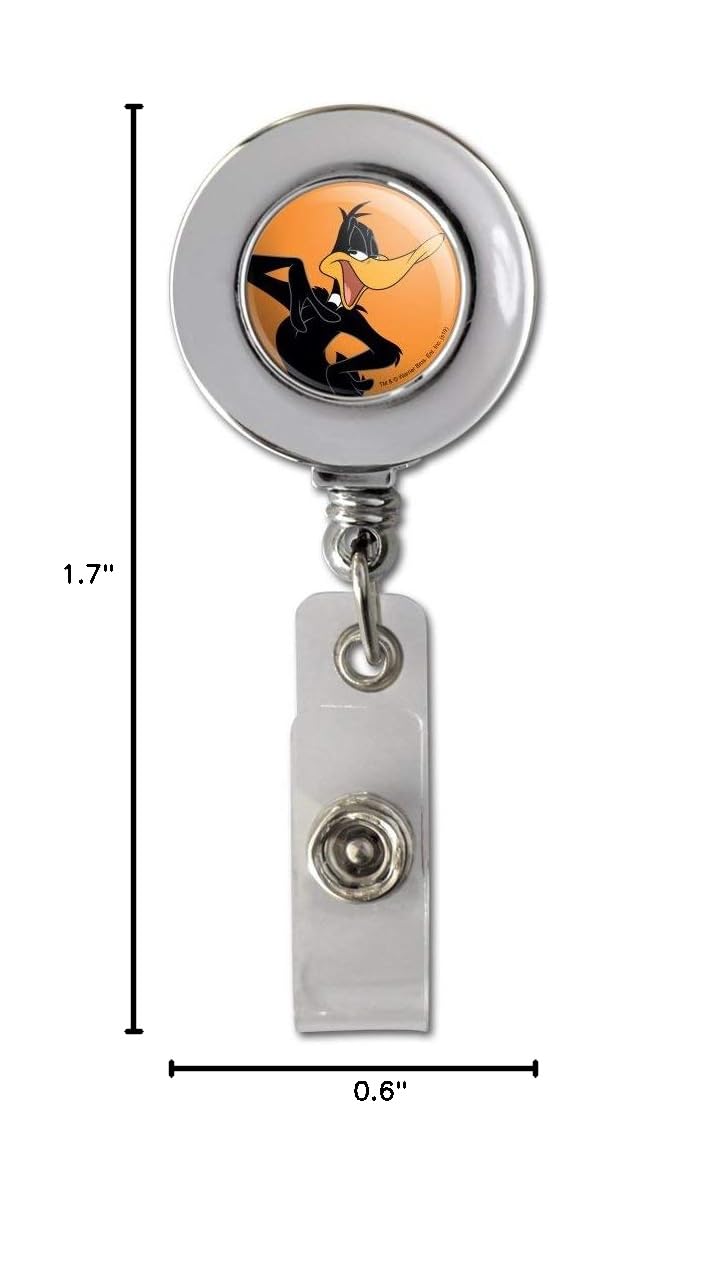 Looney Tunes Daffy Duck Retractable ID Badge Reel - Chrome Metal Card Holder Clip for Work, School & Events - Perfect for Nurses, Teachers & Office Professionals