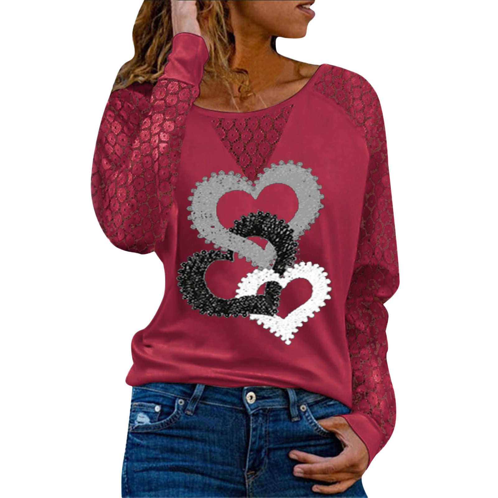 Women's Long Sleeve Tunic Tops for Leggings - O Neck Casual Loose Fit Plus Size Sweatshirt with Side Split in Red | Perfect for Yoga, Workout & Everyday Wear