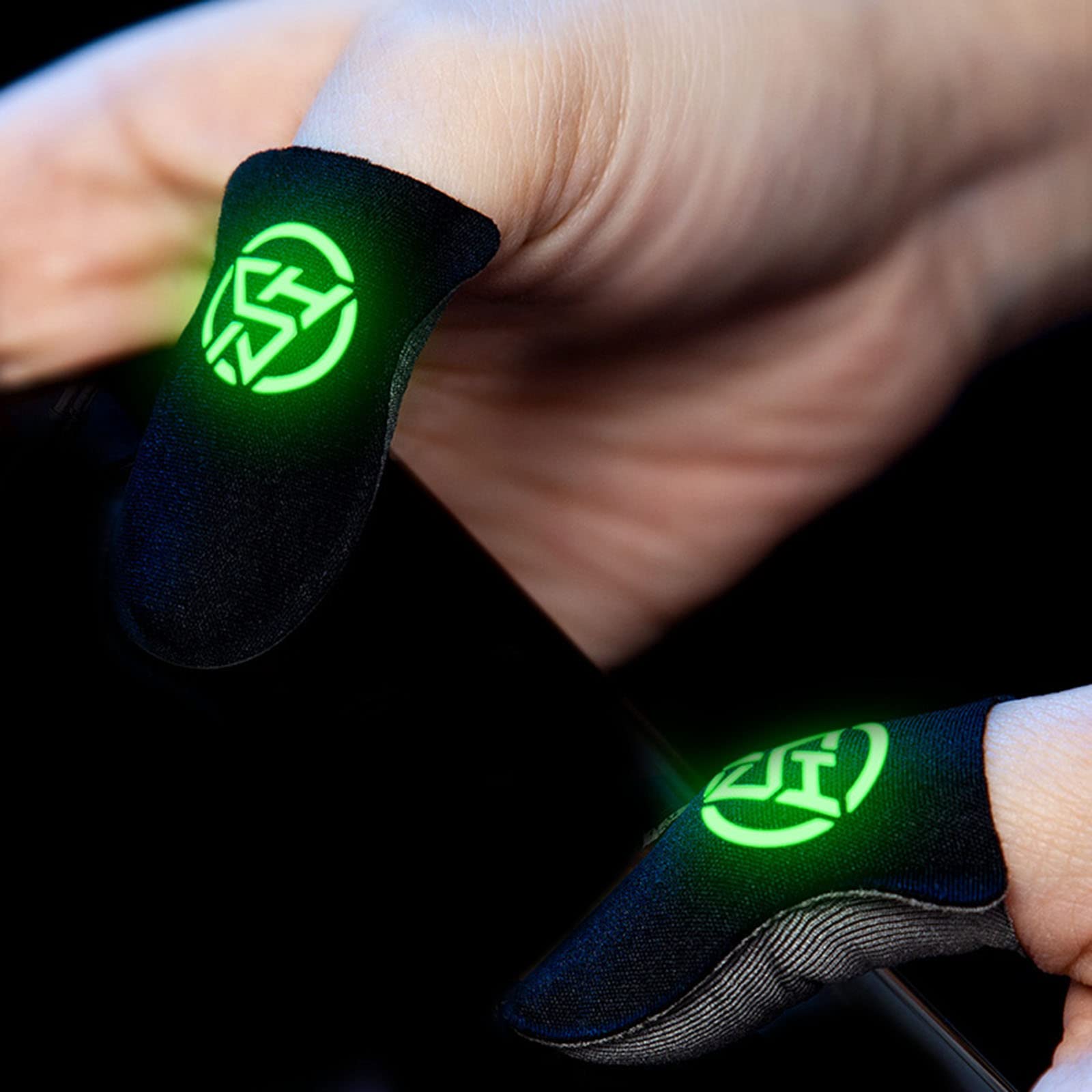2-Pack Breathable Anti-Sweat Gaming Finger Sleeves - 0.3mm Ultra-Thin Luminous Thumb Gloves for Mobile Gaming, Pain Relief & Enhanced Grip - Perfect for PUBG, Call of Duty & Fortnite Players (Black)