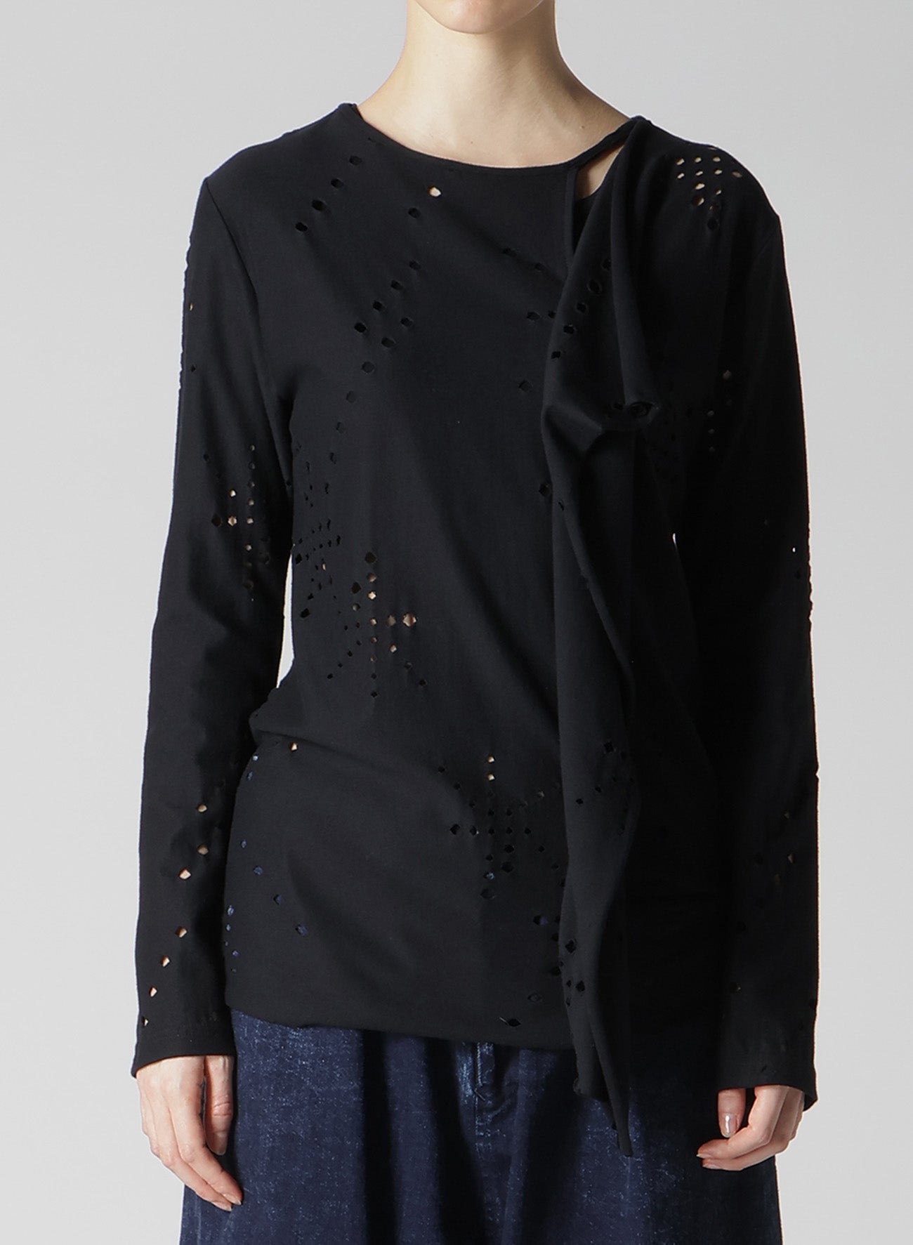 Breathable Cotton Jersey Long Sleeve T-Shirt with Unique Hole Design - Perfect for Casual Wear, Layering & Everyday Comfort