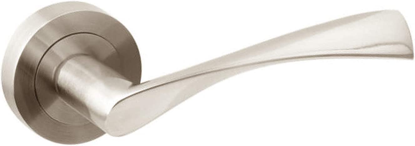 Jdel Interior Door Handle Set - Satin Nickel Passage Door Knob with 50mm Rosette for Bedroom, Bathroom & Closet Doors | Modern Home Hardware Upgrade