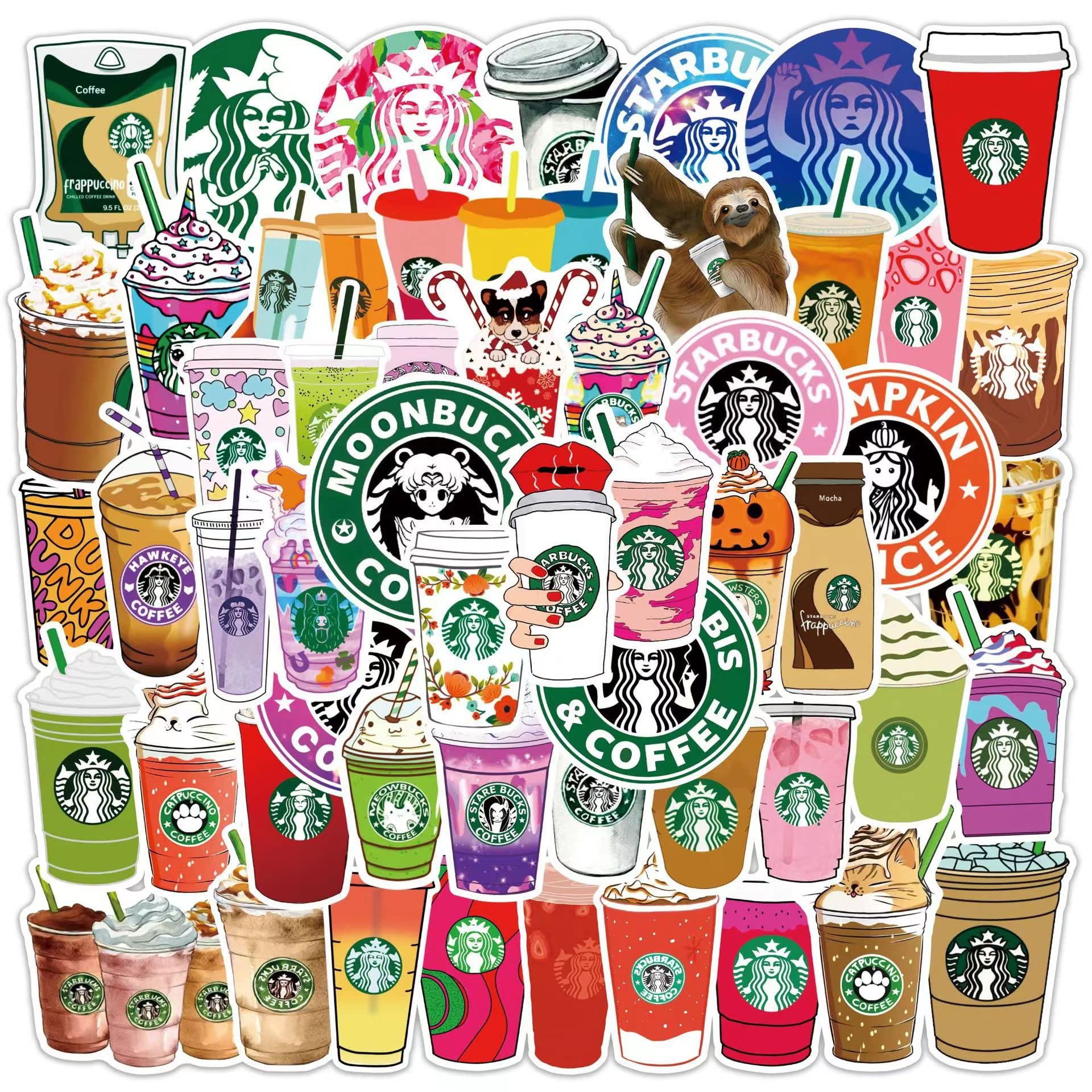 53 Pcs Aesthetic Coffee Cup Stickers - Waterproof Vinyl Drink Stickers for Laptop, Water Bottle, Luggage, Bike | Cute Decorative Stickers for Teens, Adults, Party Supplies & Gifts | Perfect for DIY Crafts, Scrapbooking & Personalizing Items