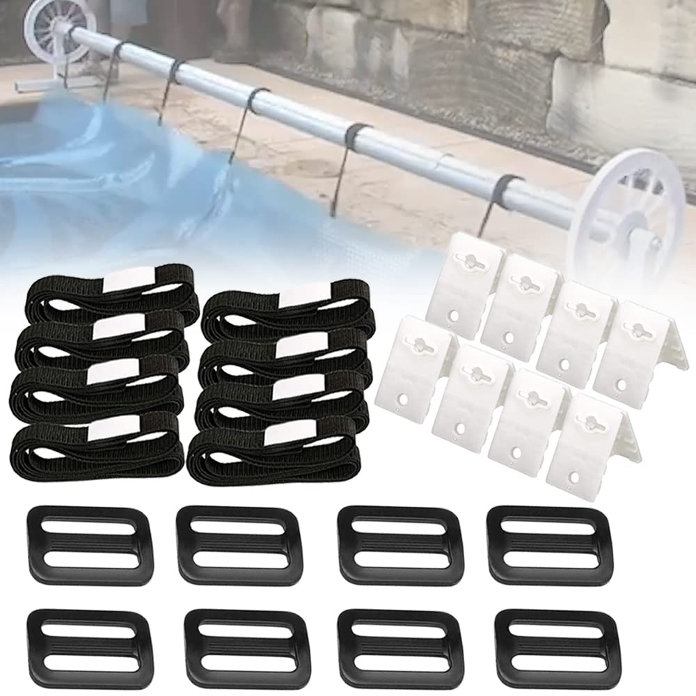 Solar Pool Cover Reel Set - Heavy Duty In-Ground Swimming Pool Solar Blanket Roller with Straps & Accessories | Easy Storage for Pool Covers | Perfect for Backyard, Residential & Commercial Pools