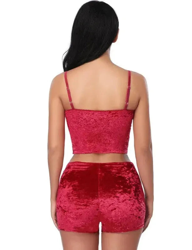 Women's Casual Velvet Two Piece Shorts Set - Soft Lounge Outfit for Home, Travel & Summer Comfort
