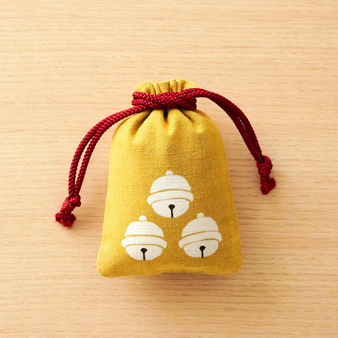 Katazome Small Talisman Bag with Bell | Japanese Traditional Drawstring Pouch | Handmade Craft Gift for Protection & Good Luck | Perfect for Travel, Home Decor & Spiritual Use