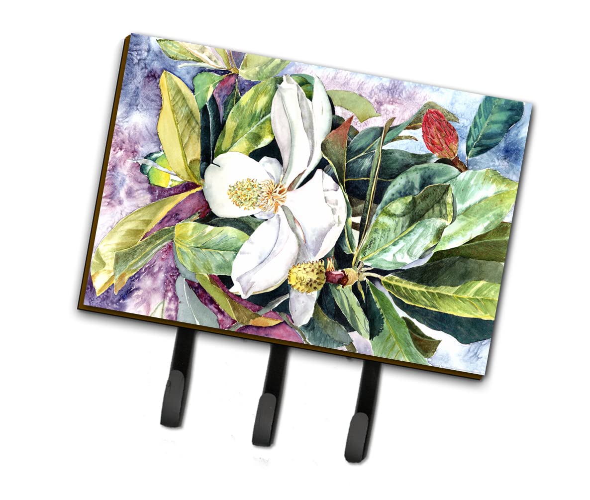 Caroline's Treasures 8700TH68 Magnolia Leash & Key Holder Wall Hook - Decorative Wall Mount Coat Rack with Hooks for Keys, Towels, Aprons, Leashes - Perfect for Entryway, Kitchen, Mudroom Organization