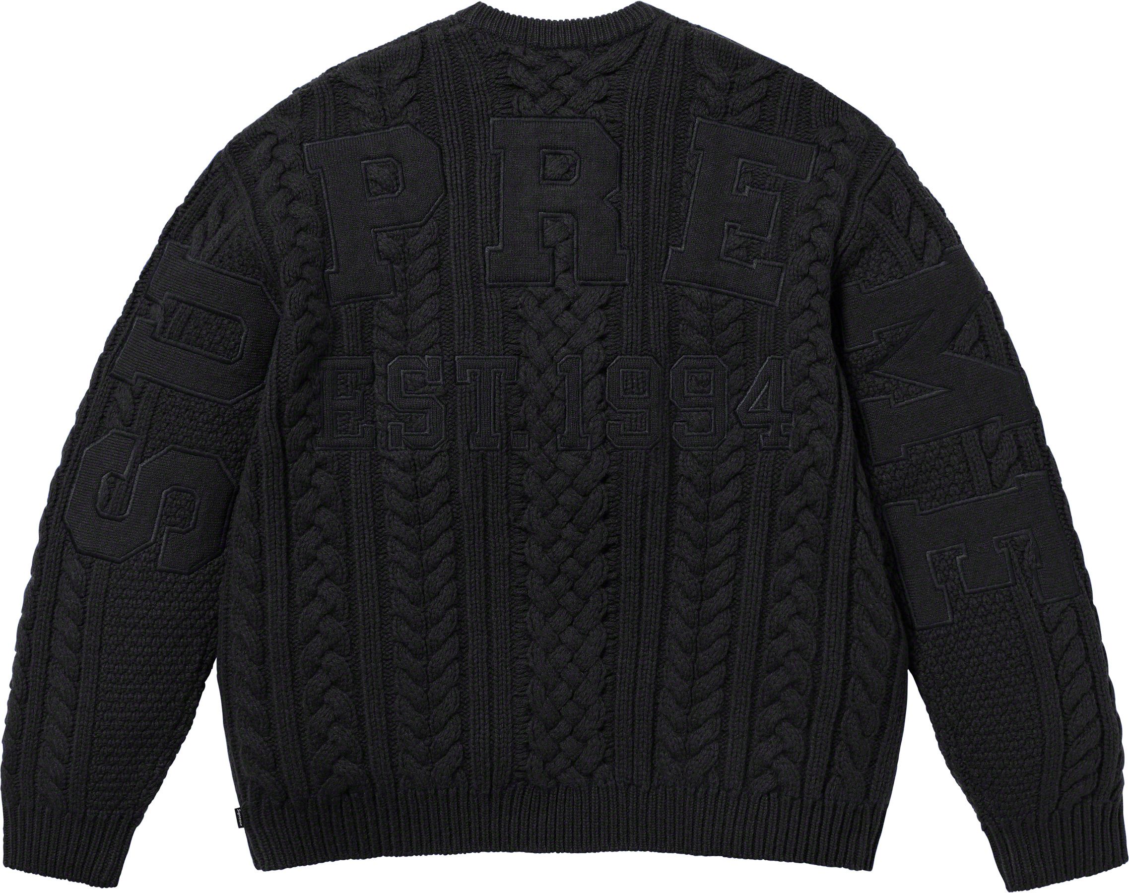 Supreme Appliqué Cable Knit Sweater for Women - Black Winter Pullover, Cozy Chunky Knit Sweater for Casual Outfits & Holiday Parties