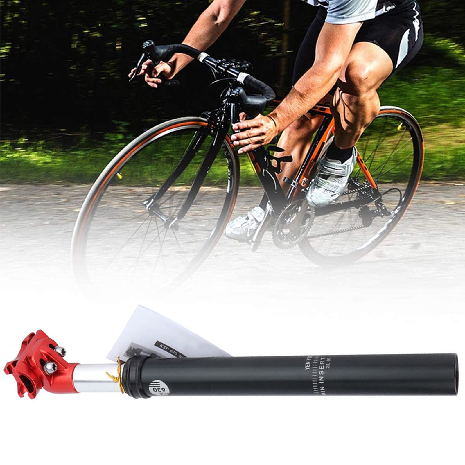 OUUUKL Adjustable Aluminum Bike Suspension Seatpost 31.6/27.2 x 350mm - Shock Absorbing MTB Seat Post with Adjustable Clamp for Road Bikes, Mountain Bikes & Fixed Gear Bicycles (Black/Red) - Perfect for Commuting, Trail Riding & Urban Cycling