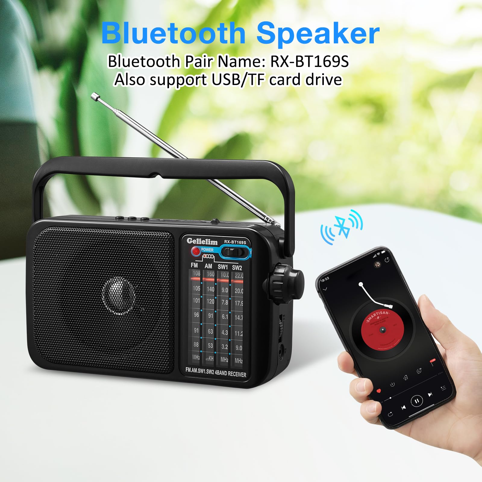 Portable AM/FM Bluetooth Radio with Loud Speaker - Wall Plug or Battery Powered for Home & Outdoor Use - Best Reception, Earphone Jack, Large Dial - Perfect Gift for Seniors (Kitchen, Camping, Emergency)
