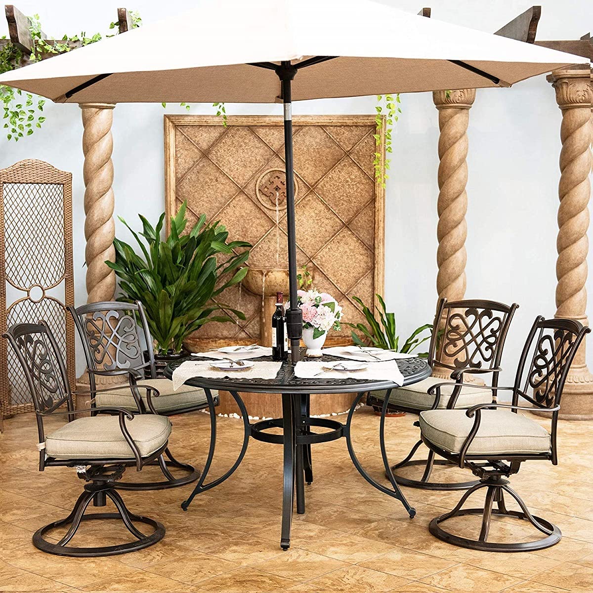 DALI 5-Piece Outdoor Dining Set - Aluminum Patio Furniture with Deep Cushioned Swivel Rocker Chairs & 48-Inch Round Casting Table | Perfect for Backyard, Garden, Poolside & Outdoor Entertaining