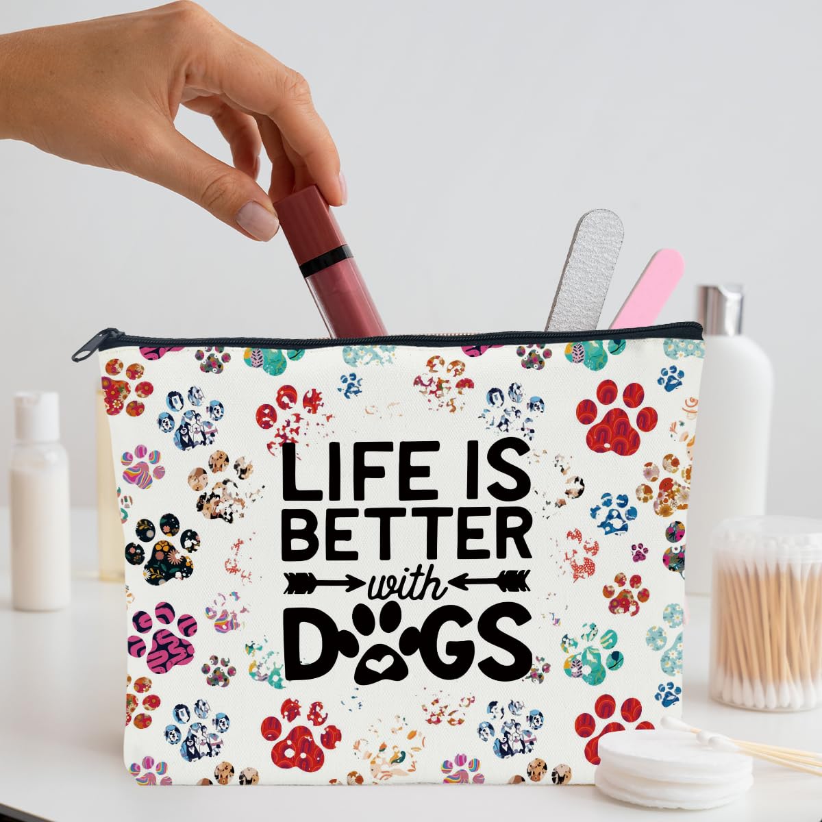Dog Mom Gifts for Women - Cute Dog Print Cosmetic Makeup Bag | Perfect Gift for Mother's Day, Graduation, Birthday | Travel & Daily Use Organizer