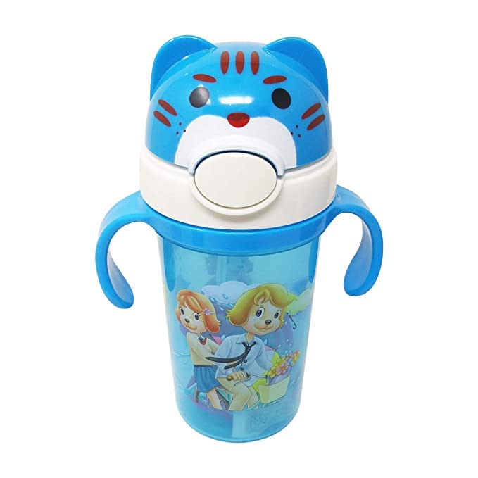 PARTEET Cartoon Printed Plastic Kids Water Bottle - BPA Free, 500ml, Leak Proof Sippy Cup for Boys & Girls - Ideal for School, Travel, and Outdoor Activities (Sky Blue)