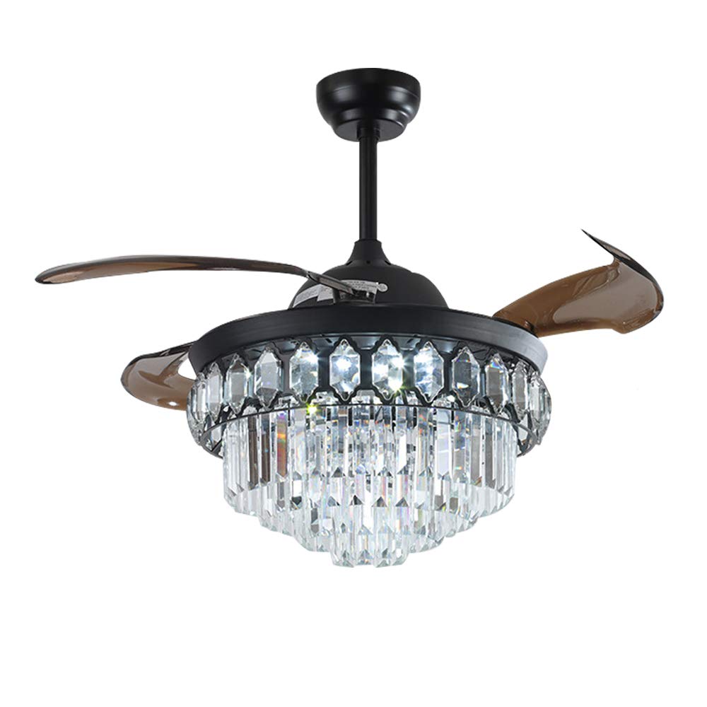 KPIBEST 42 Inch Retractable Crystal Ceiling Fan with Remote Control - 3 Color LED Lights, Invisible Blades, Silent Operation, 3 Speed Settings - Perfect for Bedroom, Dining Room, Living Room and Office Lighting Decor