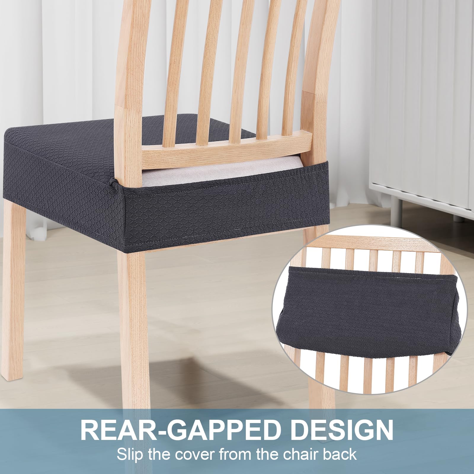 Smiry Stretch Jacquard Dining Room Chair Seat Covers Set of 4 - Washable & Removable Slipcovers, No Rear Covers, Dark Grey - Perfect for Home, Office, Restaurant & Cafe Use