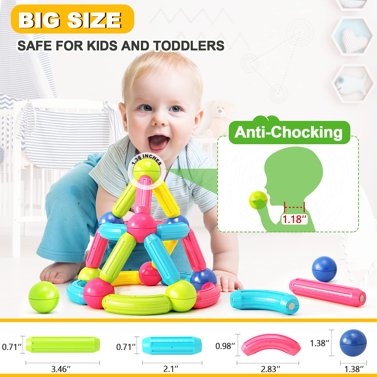 Magnetic Building Blocks for Toddlers - Montessori Educational STEM Toys for 3+ Year Old Boys & Girls, DIY Learning Construction Set (Great for Preschool Classroom, Birthday Gift & Creative Play)