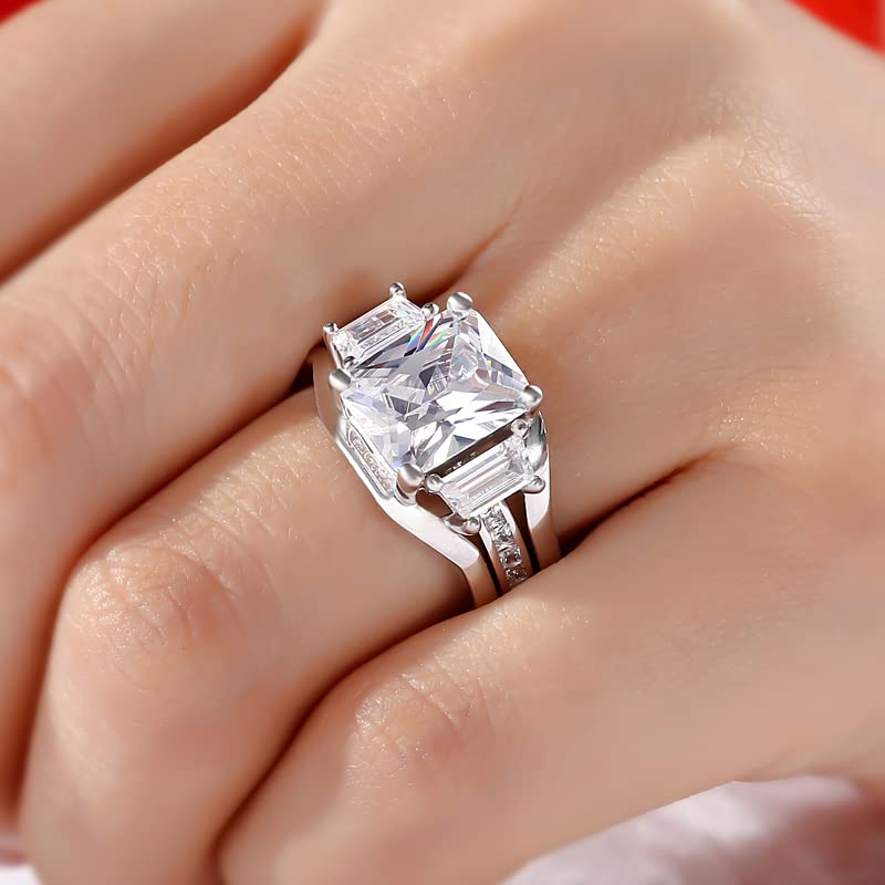 Jeulia 5 Carat Three Stone Engagement Ring Set - Sterling Silver Cubic Zirconia Wedding Band with Side Stones, Interchangeable Bridal Promise Rings for Women - Perfect for Proposals, Anniversaries & Special Occasions (Includes Jewelry Gift Box)