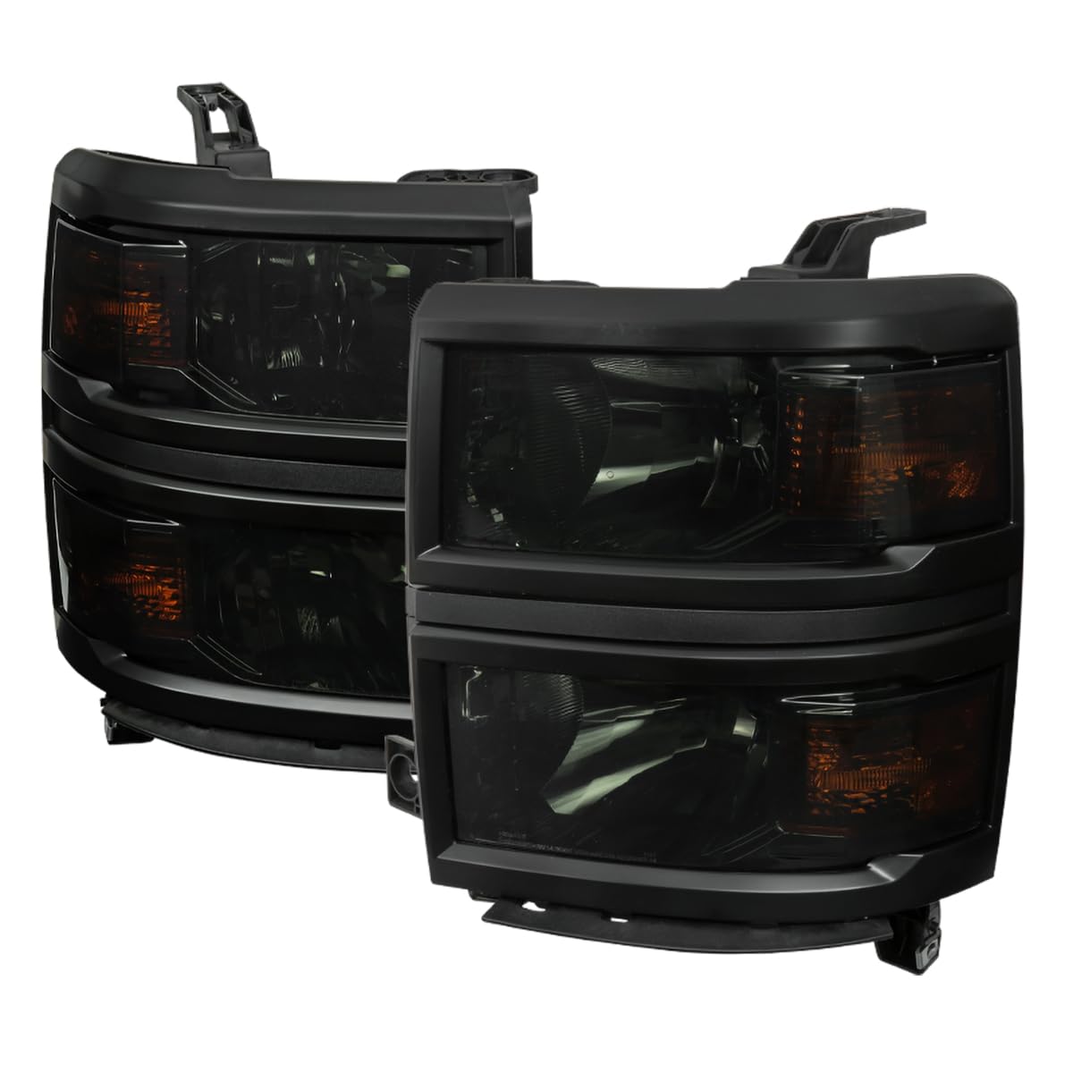 Spec-D Tuning Smoke Headlights with Black Trim for 2014-2015 Chevy Silverado 1500 - Left & Right Pair Headlight Assembly - Upgrade Your Truck's Style & Night Visibility (Perfect for Off-Roading & Night Driving)