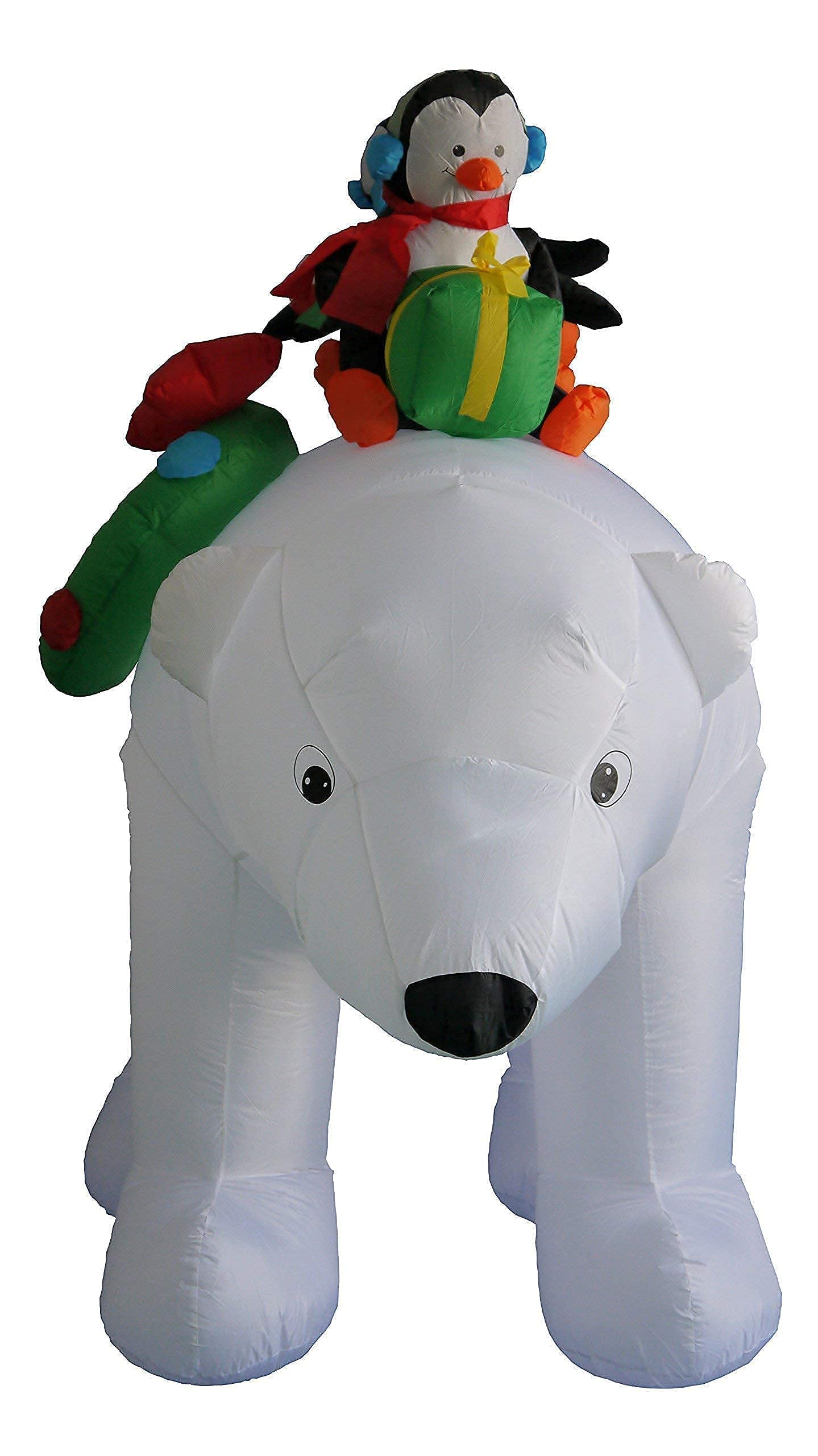 12ft Christmas Inflatable Santa Claus on Sleigh with 3 Reindeer & 8ft Inflatable 3 Penguins on Polar Bear - Outdoor Holiday Decorations Bundle for Xmas Yard, Party, and Home Decoration