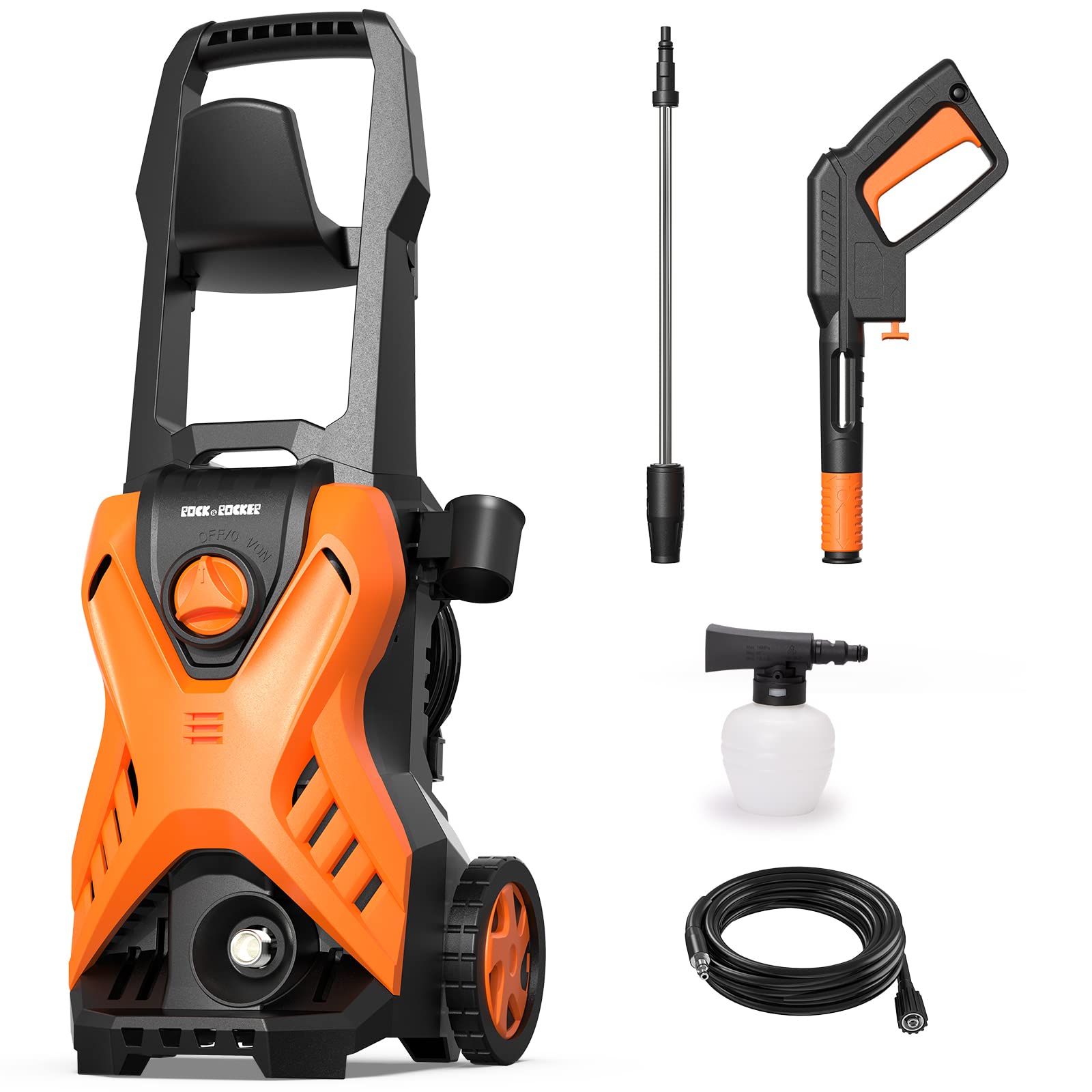 Rock&Rocker 2150PSI Electric Pressure Washer with Adjustable Nozzle & Foam Cannon - Powerful Car, Home, Patio, Deck, Driveway and Concrete Cleaner - Perfect for Washing Vehicles, Outdoor Furniture, Sidewalks and Garage Floors