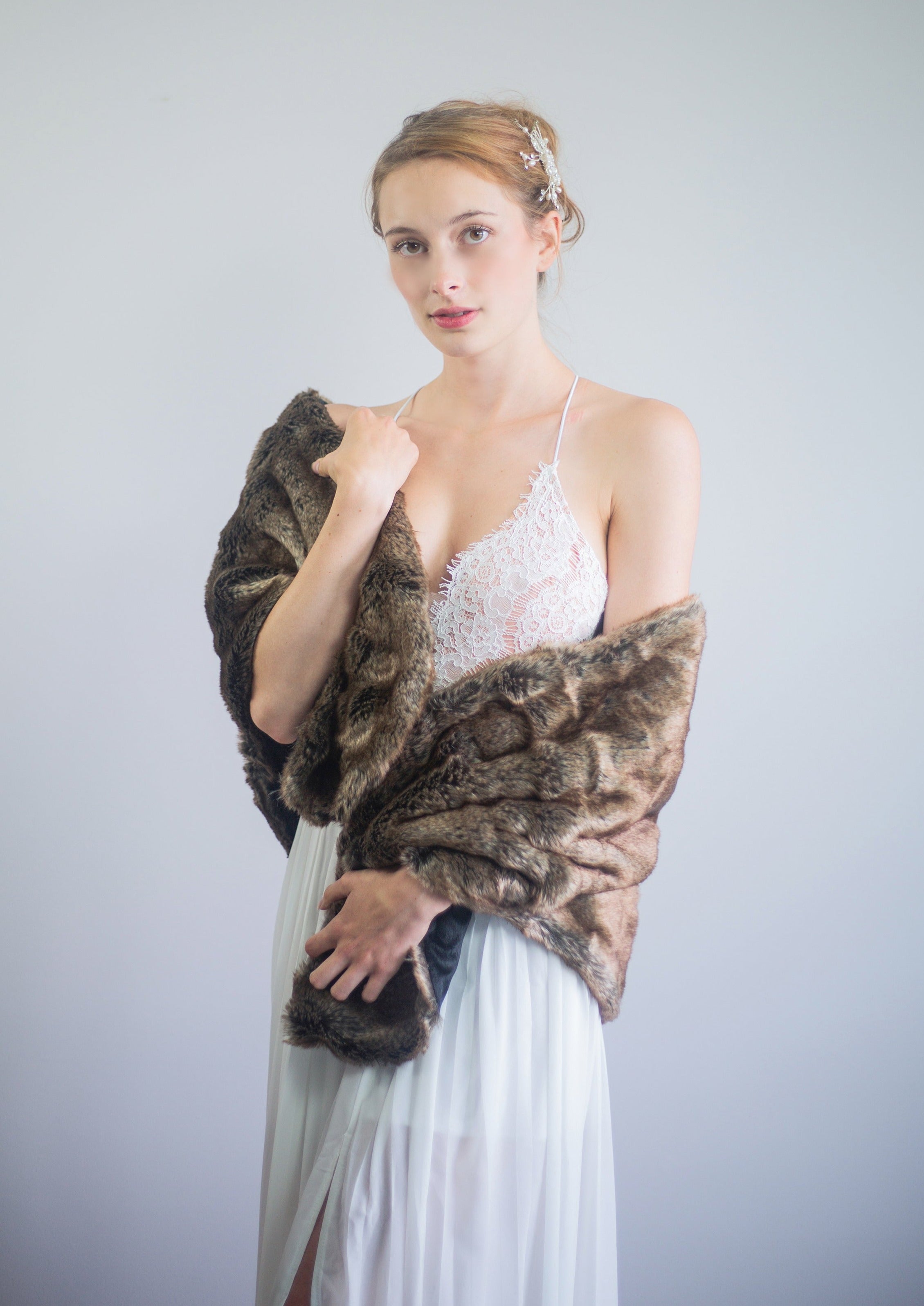 Brown Fur Shawl Wrap - Butterfly Brw06 - Soft & Warm Winter Fashion Accessory for Women - Perfect for Parties, Weddings & Cold Weather Outfits