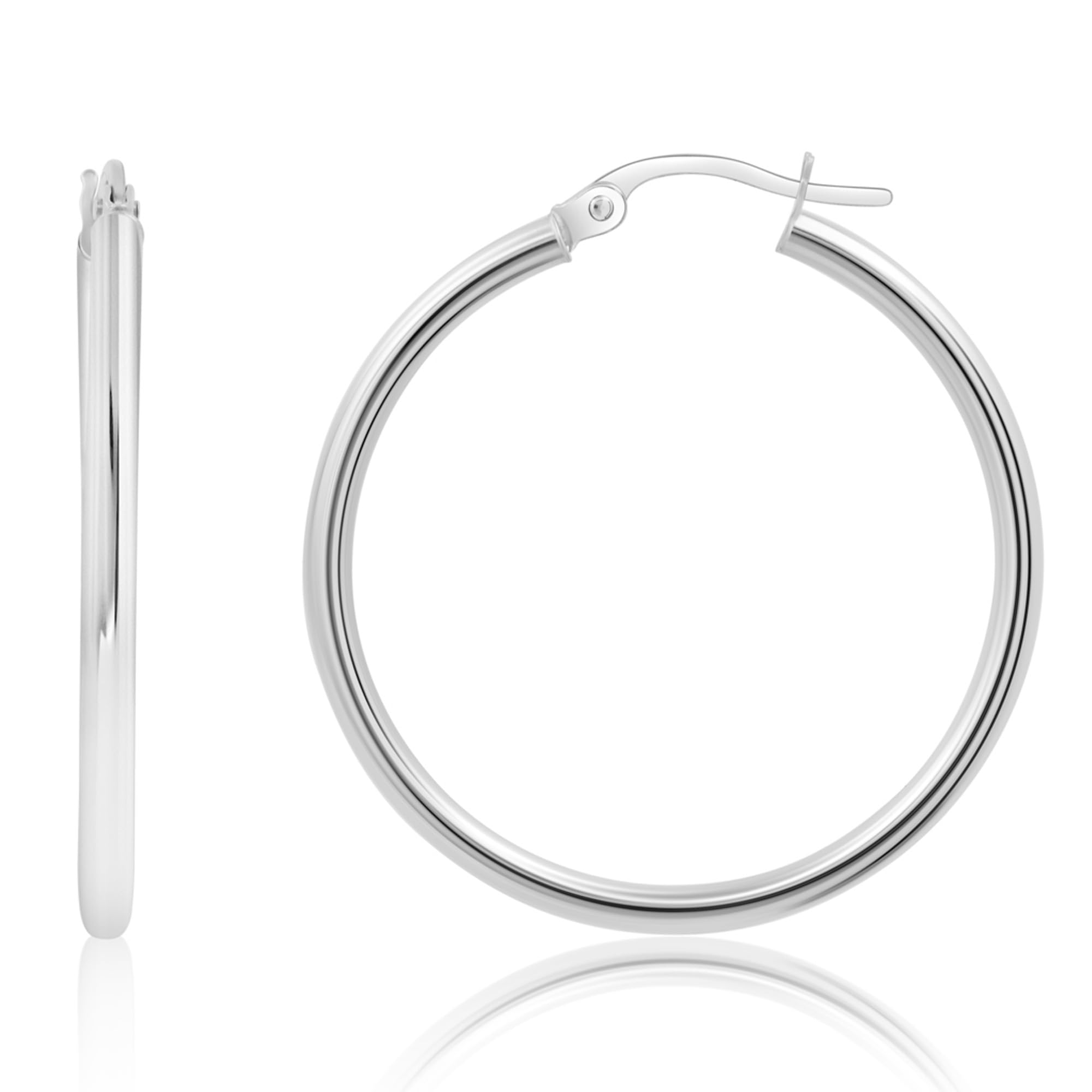14K Solid Gold Hoop Earrings for Women - Yellow or White Gold Click-Top Hoops (0.47