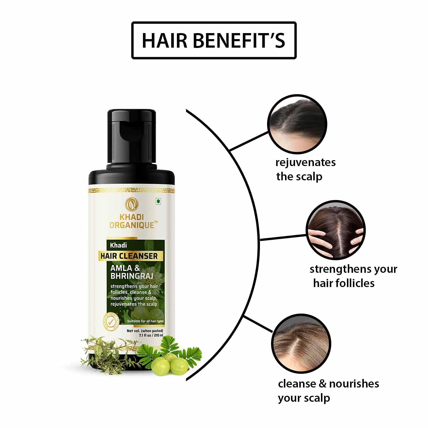 Khadi Organique Amla Bhringraj Hair Shampoo for Hair Fall & Dandruff Control - 2 Pack | Natural Ayurvedic Shampoo for Stronger Hair & Scalp Health | Perfect for Daily Hair Care & Dry Scalp Treatment