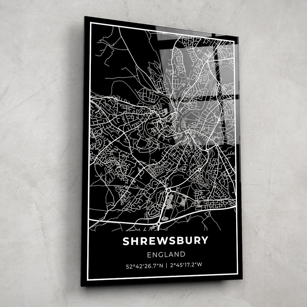 Shrewsbury Map Glass Wall Art - Elegant Home Decor for Living Room, Office & Gifts - Perfect for Map Lovers & Travel Enthusiasts