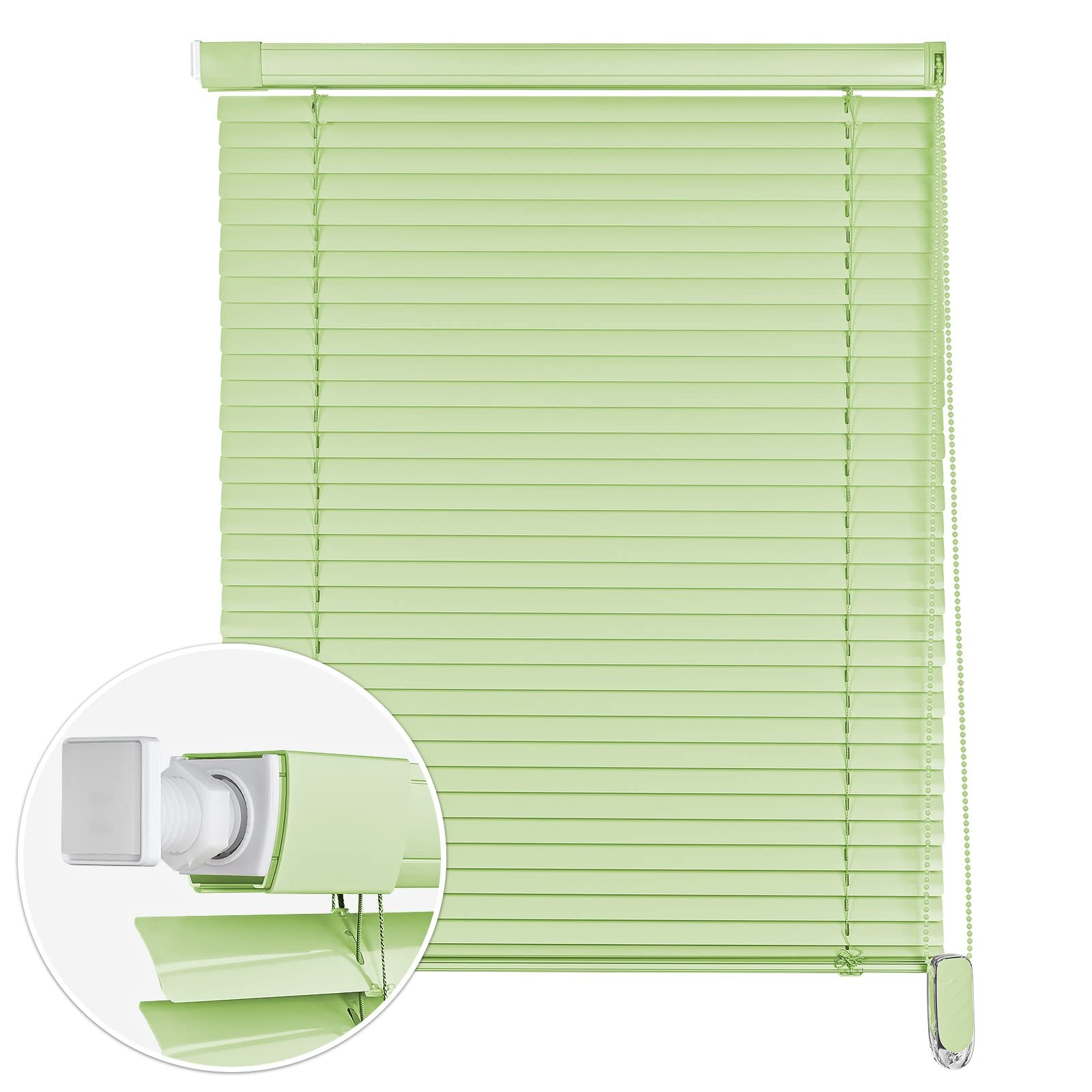 No Drill Window Shades - Horizontal Aluminum Venetian Blinds for Room Darkening | Corded Mini Blinds | Durable Waterproof Pull Down Shades | Green 44