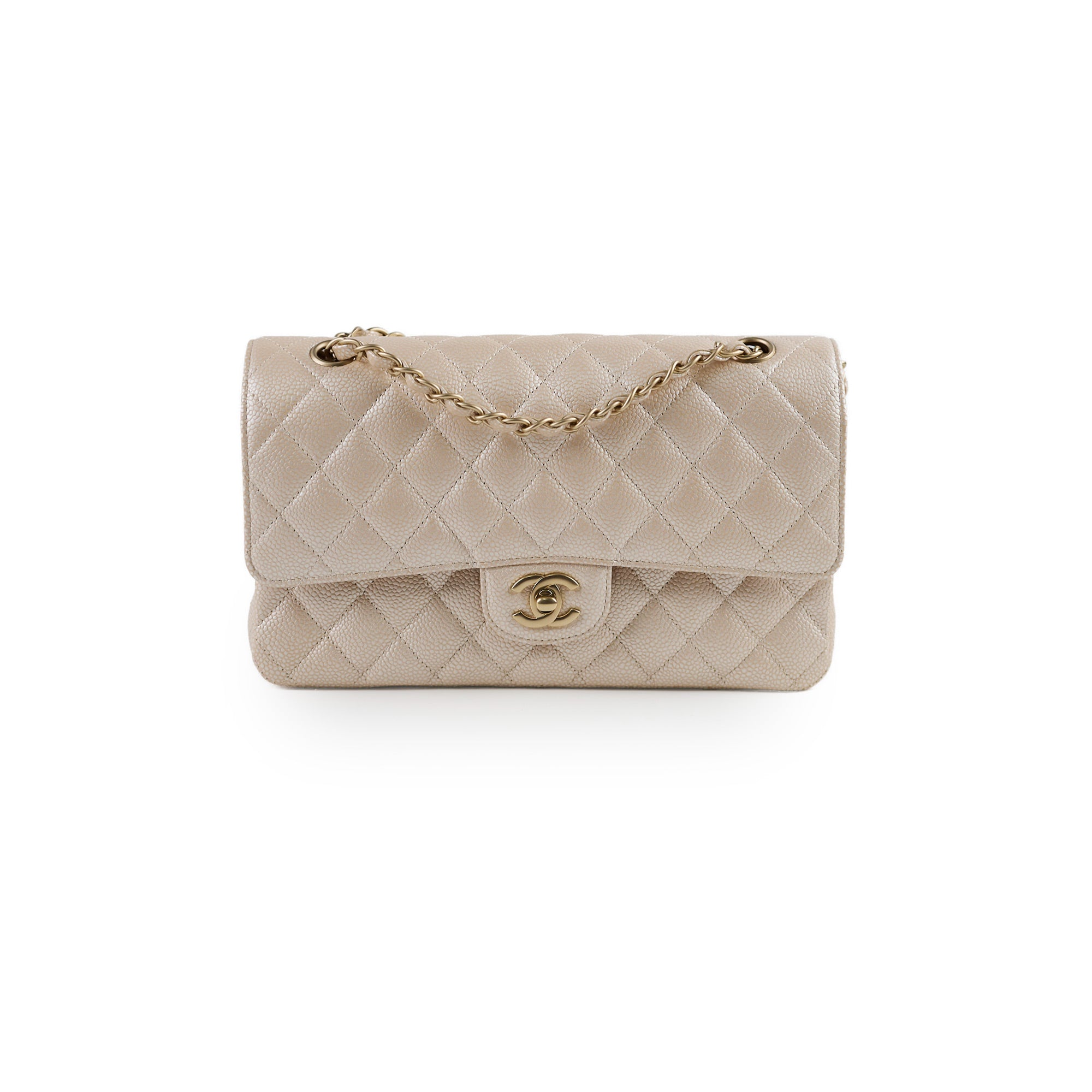 Chanel 12P Classic Flap Medium/Large M/L Pearly Beige Caviar Leather Bag (16 Series) - Luxury Designer Handbag for Women, Perfect for Evening Parties & Special Occasions