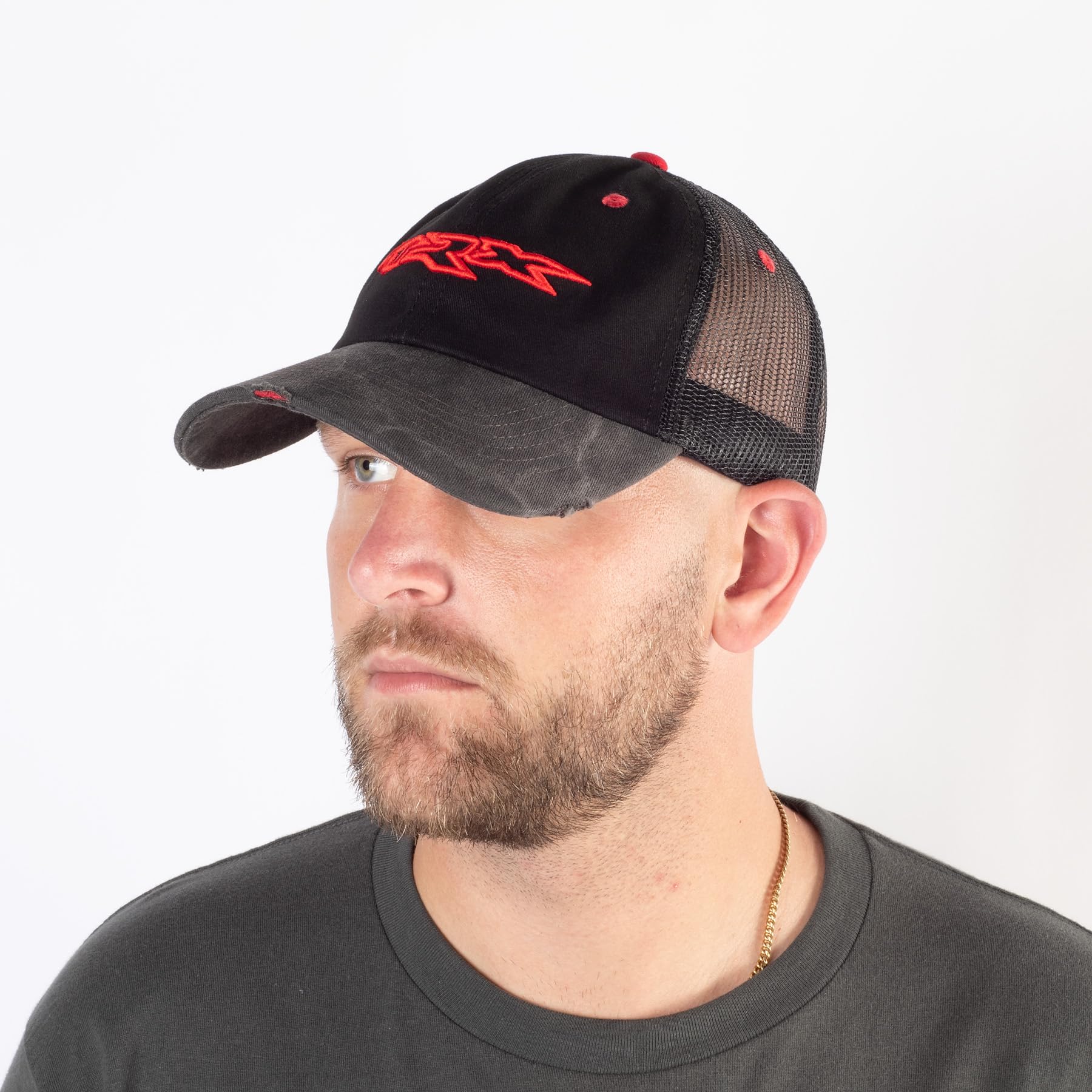 RAM Trucks Distressed TRX Custom Trucker Hat - Unstructured 6-Panel, One Size Black - Perfect for Outdoor Adventures and Casual Wear