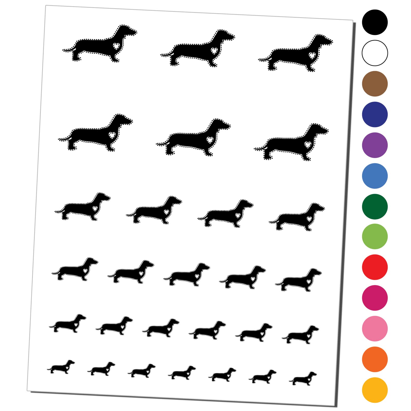 Waterproof Smooth Haired Dachshund Dog with Heart Temporary Tattoo Set - Fake Body Art for Parties, Halloween & Cosplay (Black, 1 Sheet)