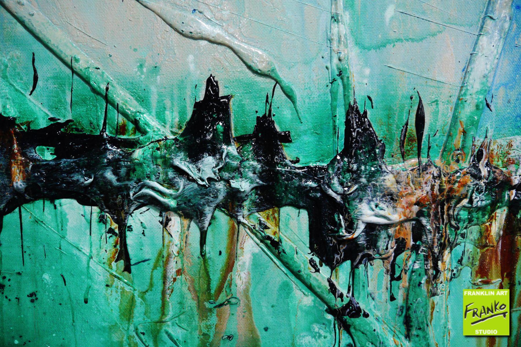 240cm x 100cm Blue Green Textured Abstract Nature Wall Art Painting - Perfect for Living Room, Bedroom & Office Decor