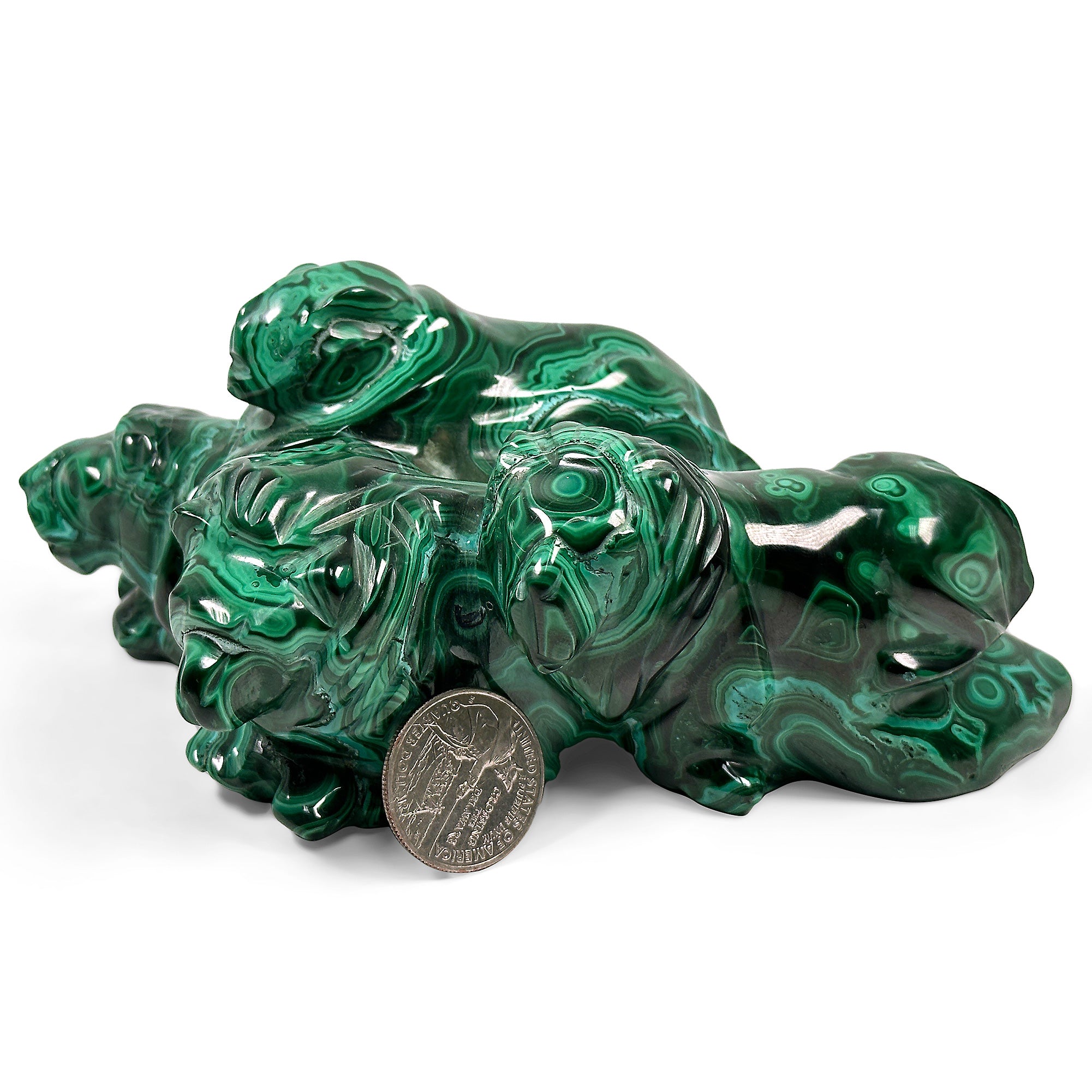 Hand Carved Malachite Lion Statue - Natural Gemstone Animal Sculpture for Home Decor, Office Desk, Feng Shui Display & Gift Giving