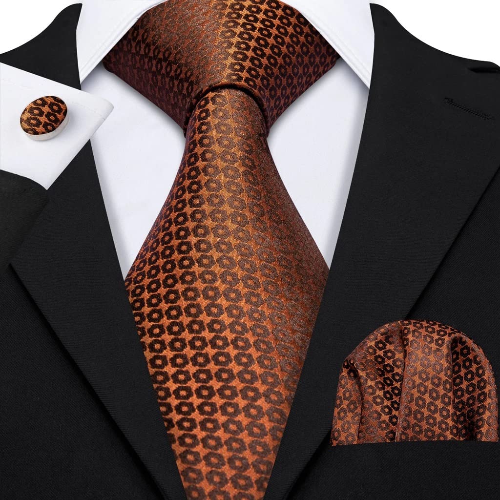 MJWDP Designer Gold Floral Silk Tie & Pocket Square Set - 8.5cm Wide Formal Necktie for Men | Wedding Groom, Business, Party Attire | Elegant Gift Box (One Size, Color A) - Perfect for Weddings, Prom, Office & Special Occasions