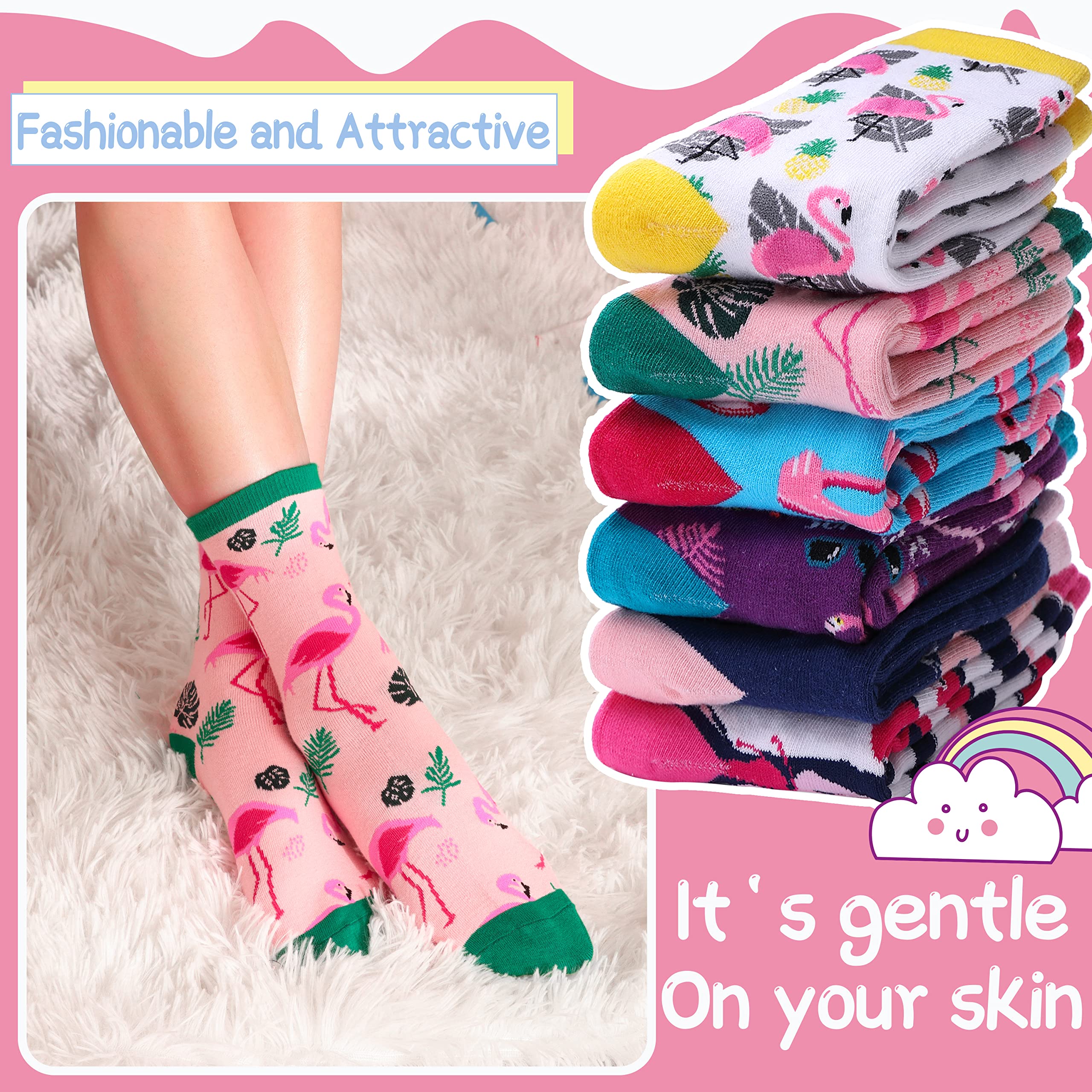 **6 Pack Cute Cartoon Animal Cotton Crew Socks for Toddler Girls - Soft, Comfortable & Fashionable Kids Socks for School, Play & Everyday Wear**