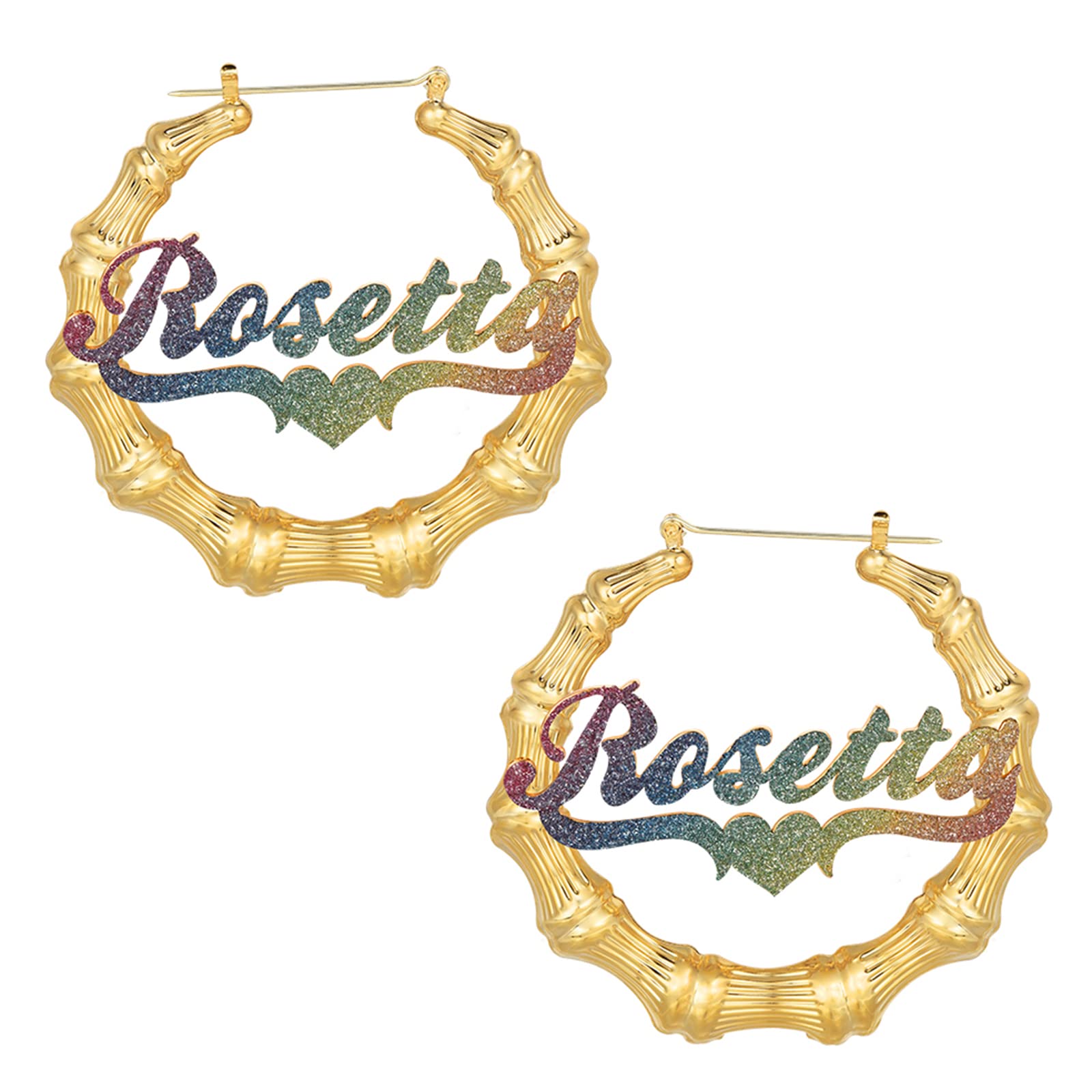 Personalized Bamboo Hoop Name Earrings for Women - 18K Gold Plated Initial Nameplate Earrings - Custom Hip Hop Jewelry Gifts for Women, Girls & Girlfriend - Perfect Birthday Gift for Her - Great for Parties, Date Nights & Special Occasions