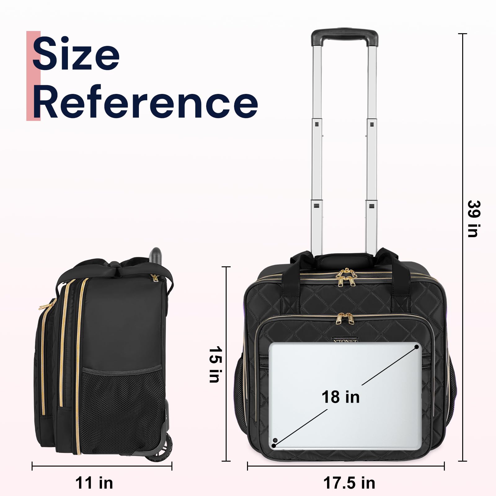Ytonet Extra Large Rolling Laptop Briefcase for Women - Fits 18 Inch Laptop, Durable Rolling Computer Bag with Wheels for Work, Travel, College, Business, Overnight Trips - Perfect for Wife, Mom, Teacher - Black